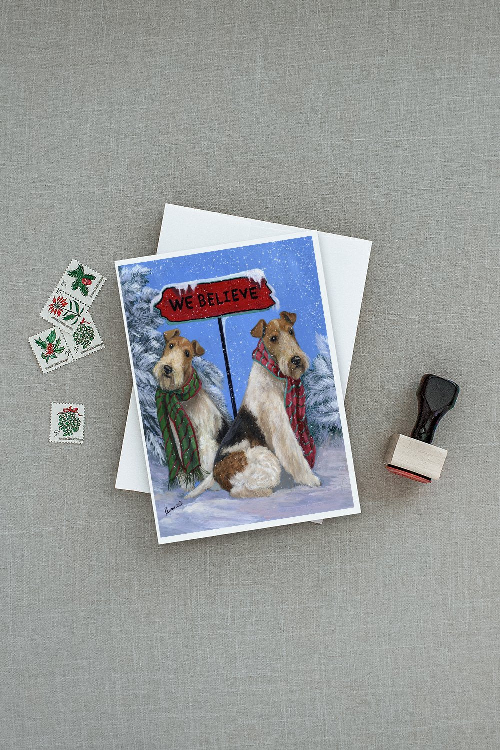 Fox Terrier Christmas We Believe Greeting Cards and Envelopes Pack of 8 - the-store.com