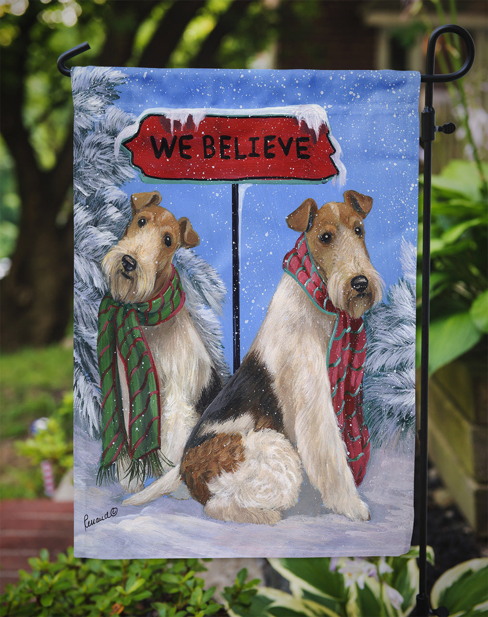 Fox Terrier Christmas We Believe Flag Garden Size PPP3094GF