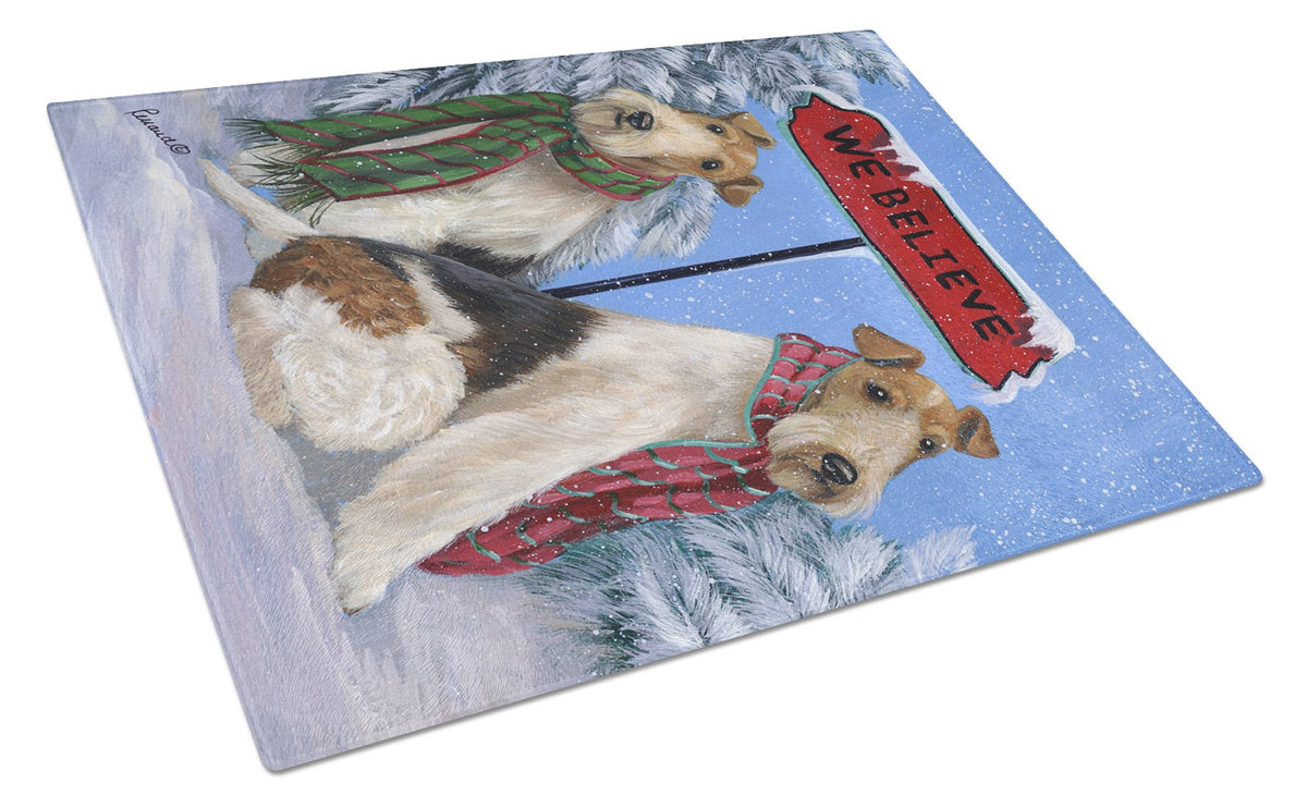 Fox Terrier Christmas We Believe Glass Cutting Board Large PPP3094LCB by Caroline&#39;s Treasures