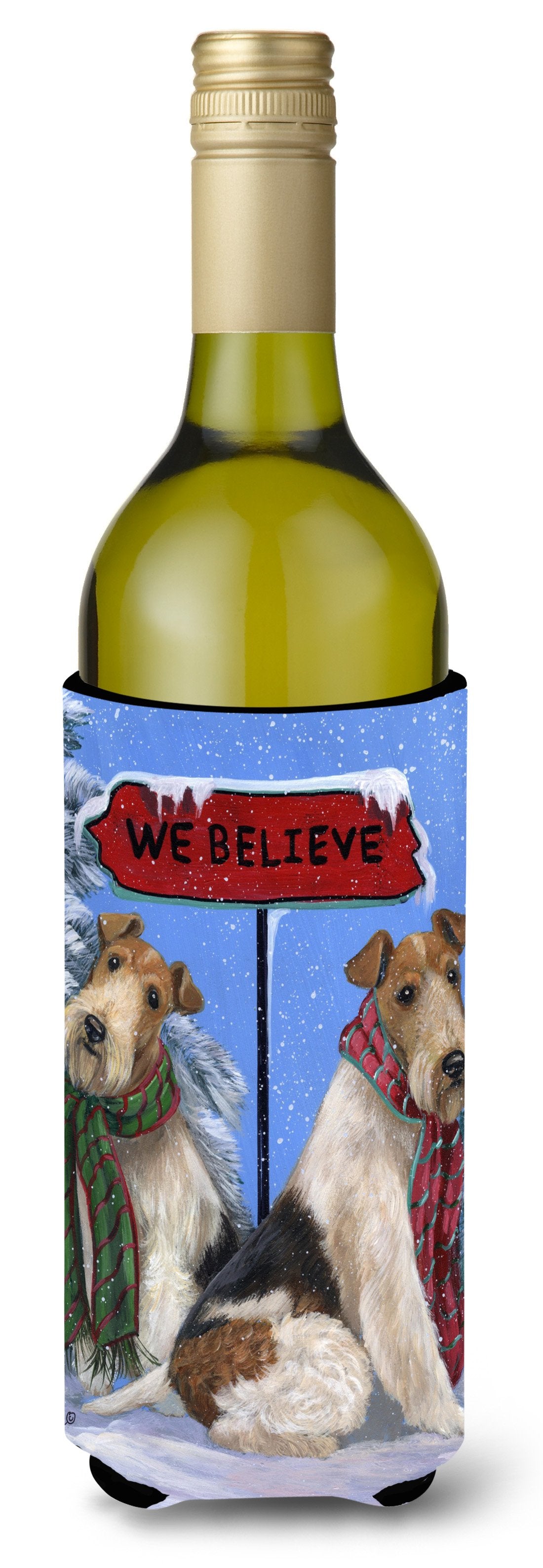 Fox Terrier Christmas We Believe Wine Bottle Hugger PPP3094LITERK by Caroline&#39;s Treasures