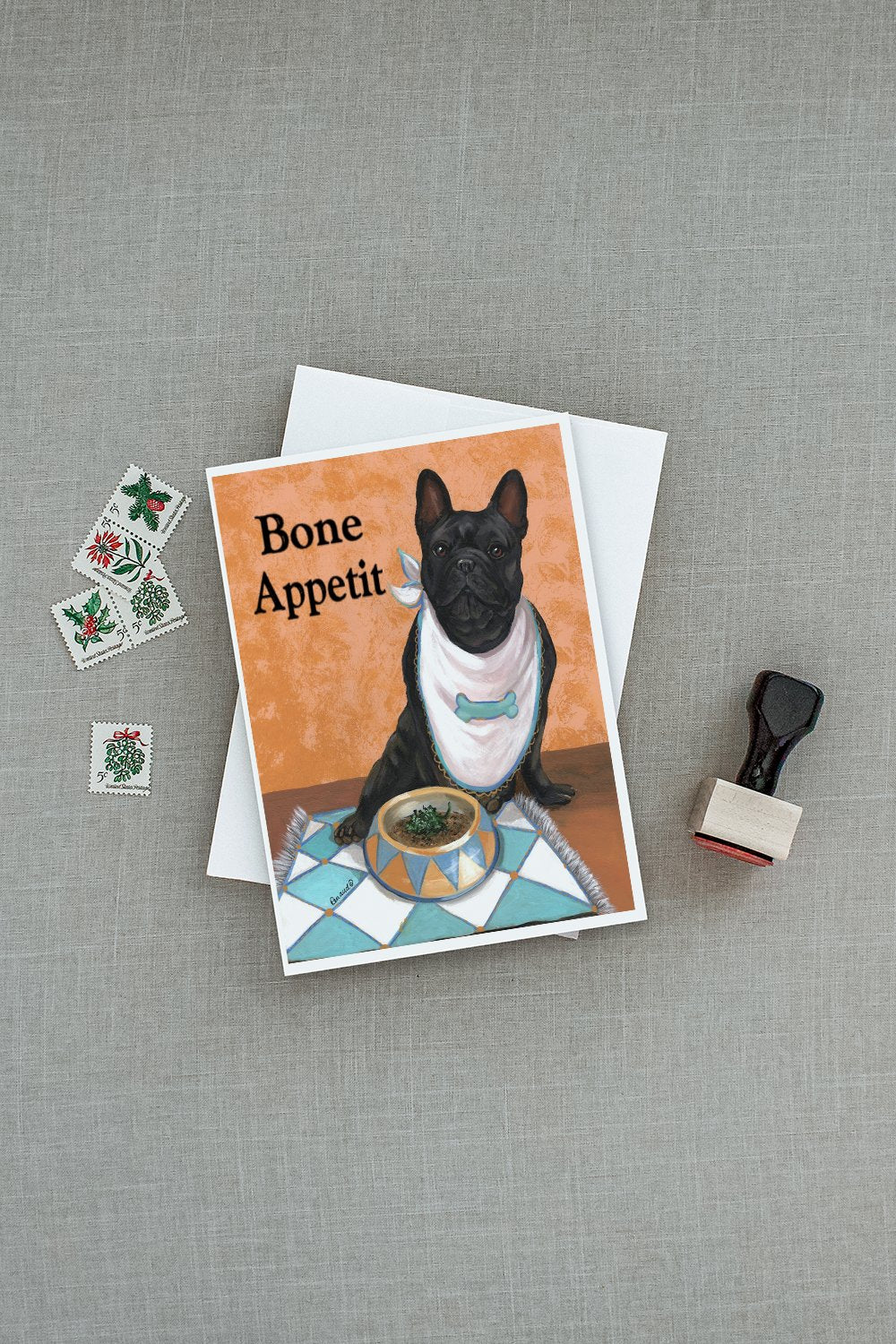 French Bulldog Bone Appetit Greeting Cards and Envelopes Pack of 8 - the-store.com