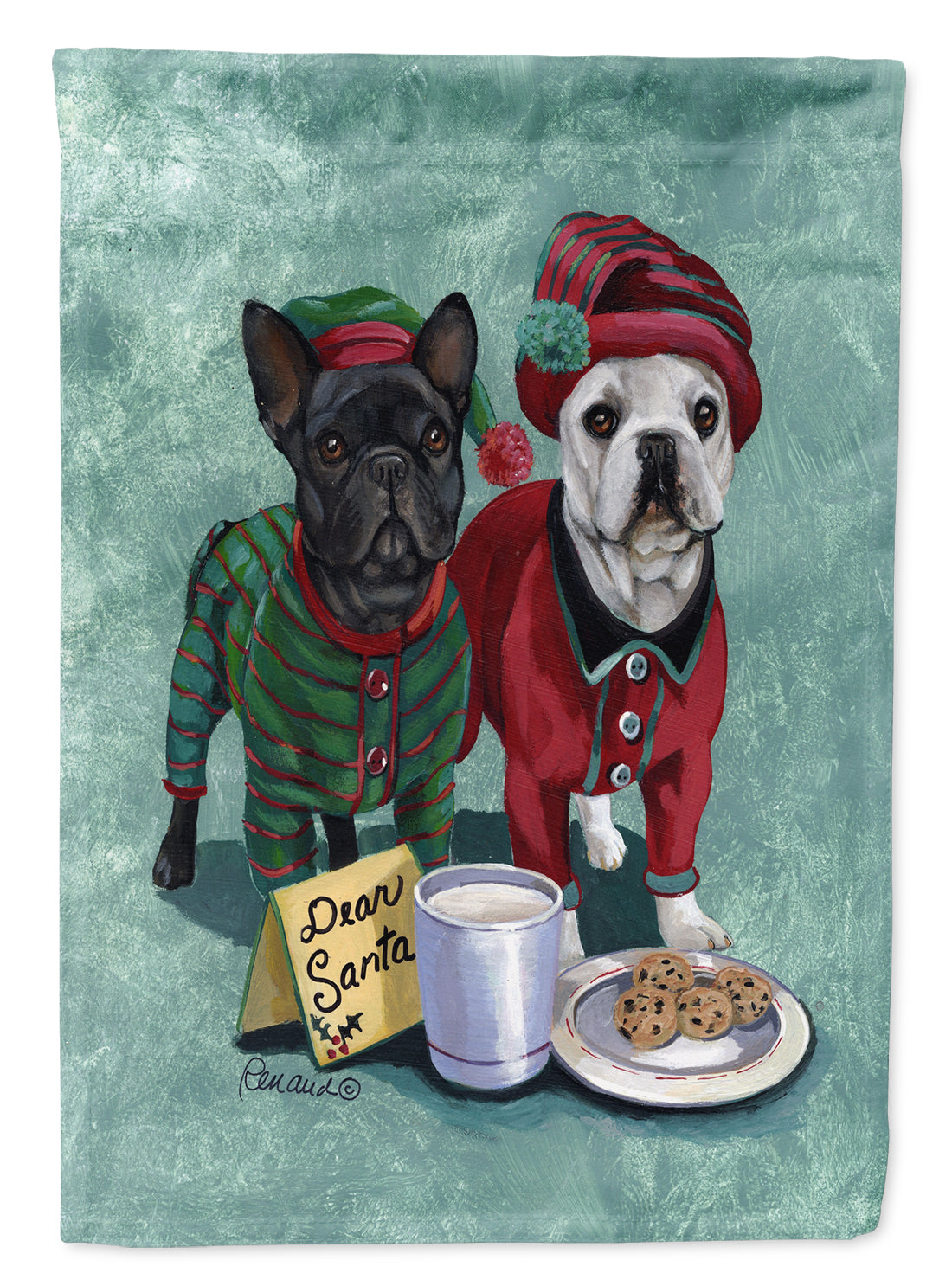 French Bulldog Christmas PJs Flag Canvas House Size PPP3097CHF  the-store.com.