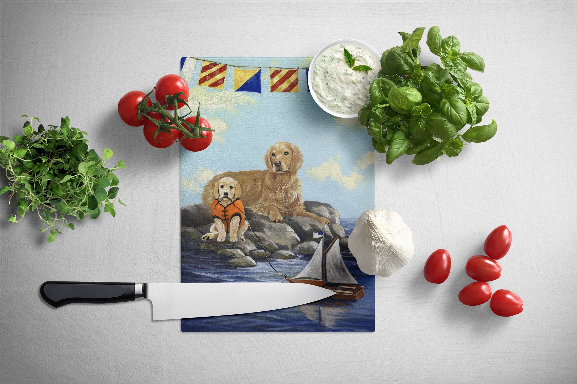 Golden Retriever Retreat Glass Cutting Board Large PPP3100LCB by Caroline's Treasures