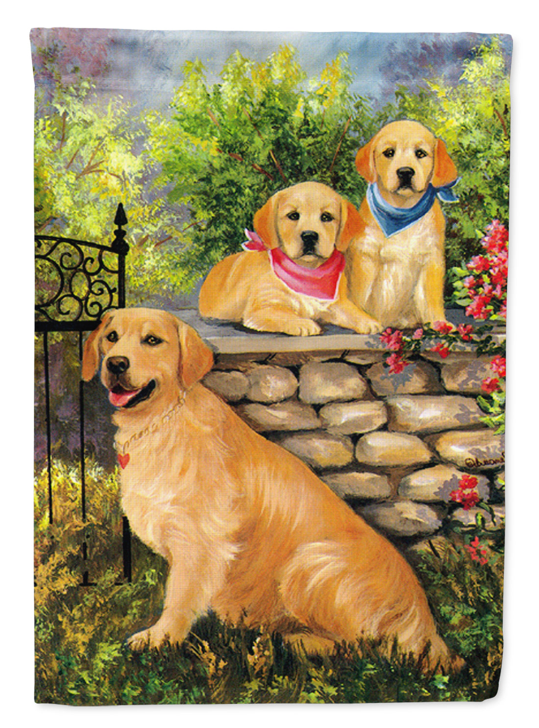 Golden Retriever At the Gate Flag Canvas House Size PPP3101CHF  the-store.com.