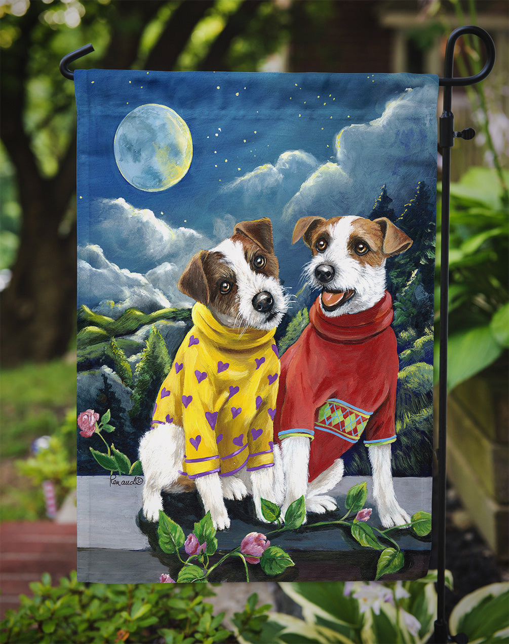 Jack Russell Terrier Moon Phase Flag Garden Size PPP3106GF  the-store.com.