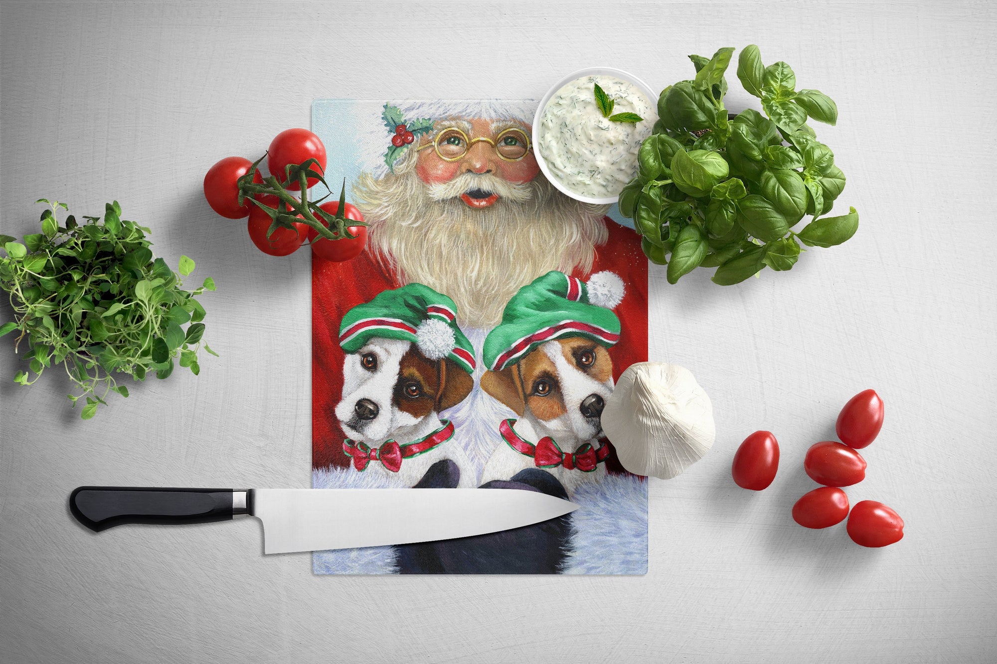Jack Russell Christmas Santa Glass Cutting Board Large PPP3108LCB by Caroline's Treasures