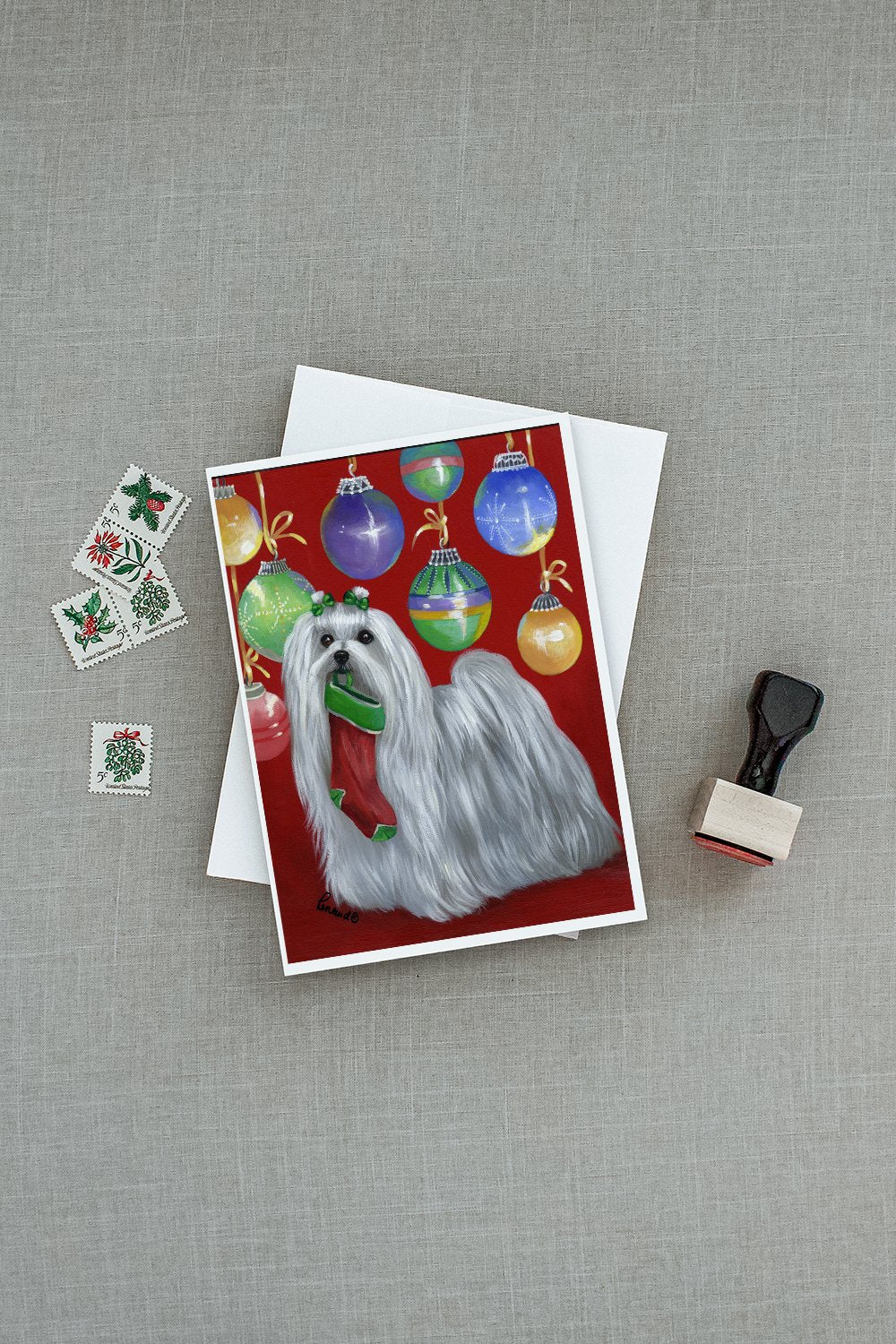 Maltese Christmas Stocking Stuffer Greeting Cards and Envelopes Pack of 8 - the-store.com