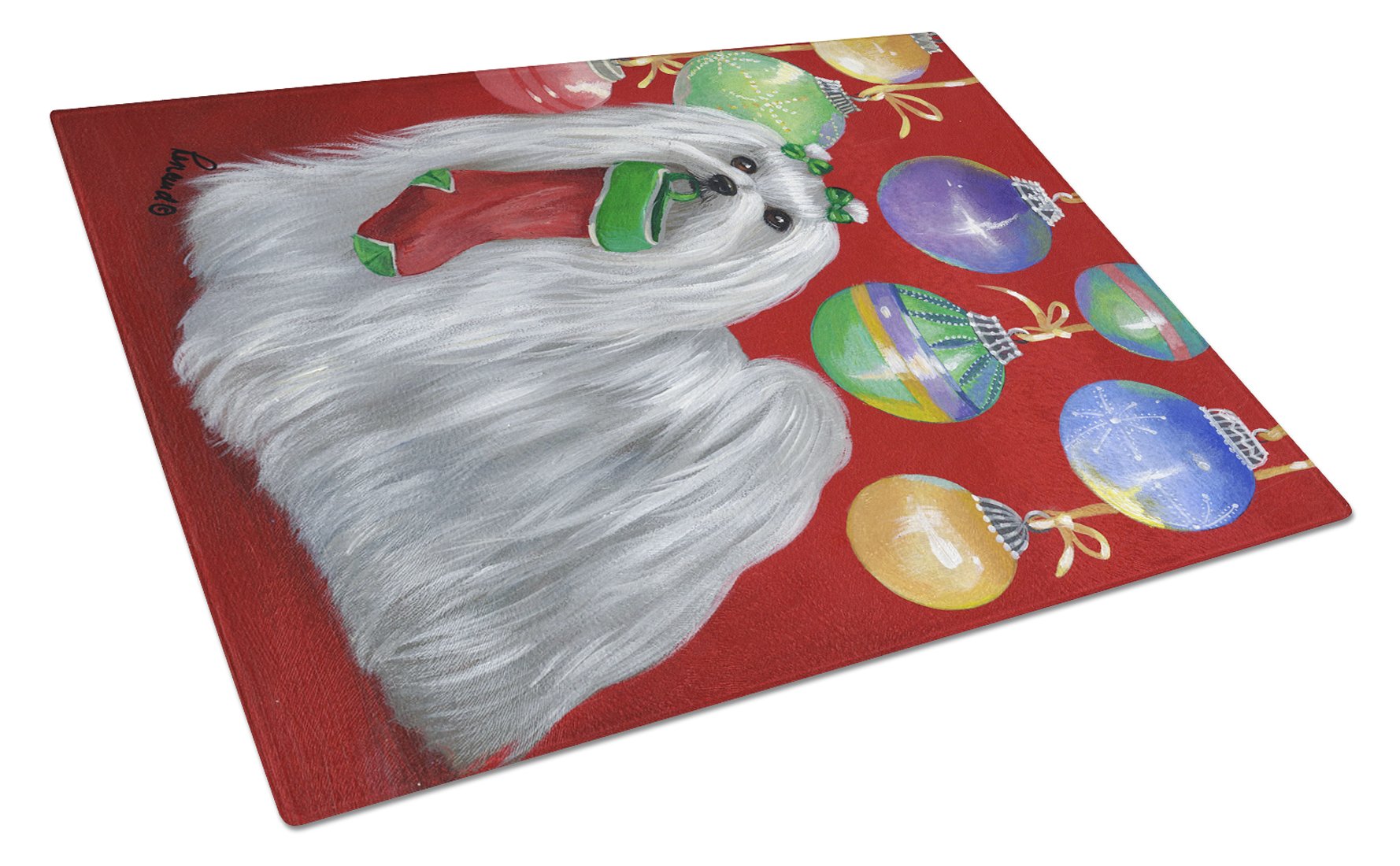 Maltese Christmas Stocking Stuffer Glass Cutting Board Large PPP3114LCB by Caroline's Treasures