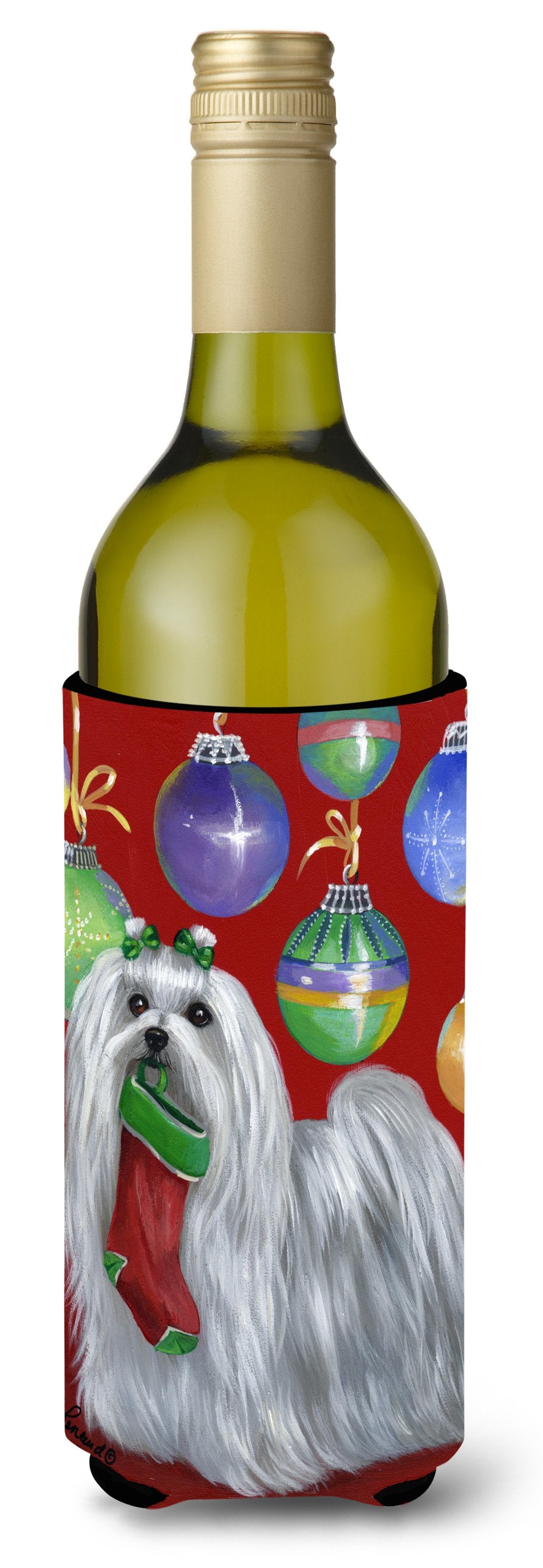 Maltese Christmas Stocking Stuffer Wine Bottle Hugger PPP3114LITERK by Caroline&#39;s Treasures