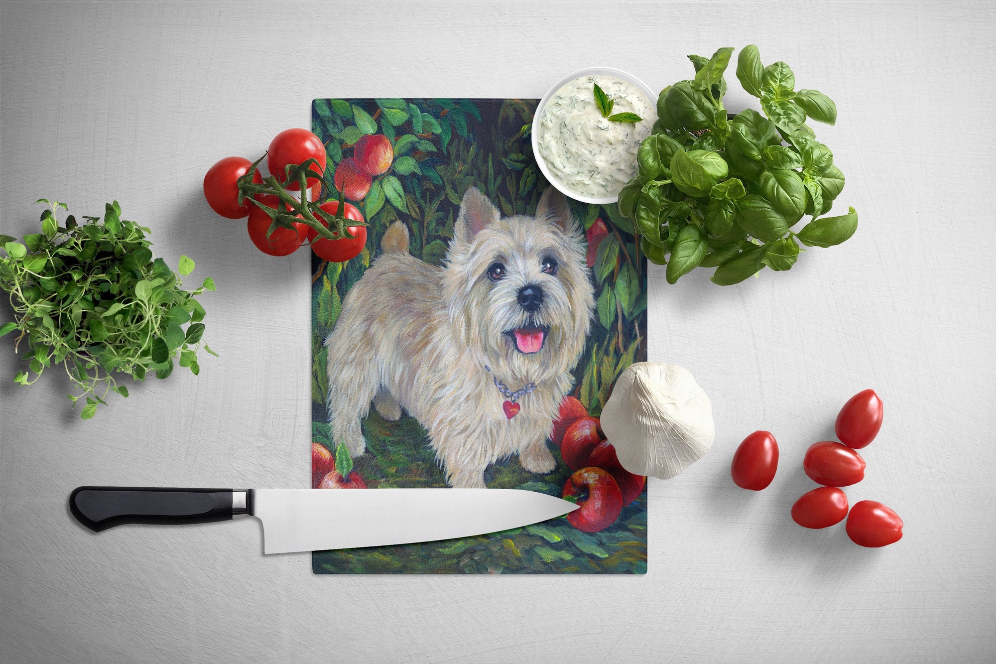 Norwich Terrier Apple Grove Glass Cutting Board Large PPP3116LCB by Caroline's Treasures