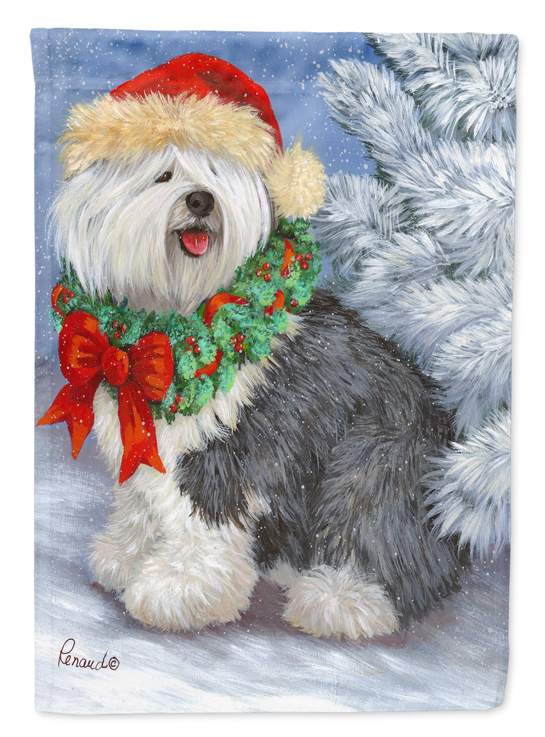 Old English Sheepdog Christmas Flag Canvas House Size PPP3117CHF