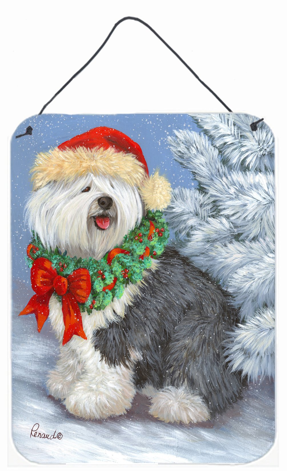 Buy this Old English Sheepdog Christmas Wall or Door Hanging Prints PPP3117DS1216
