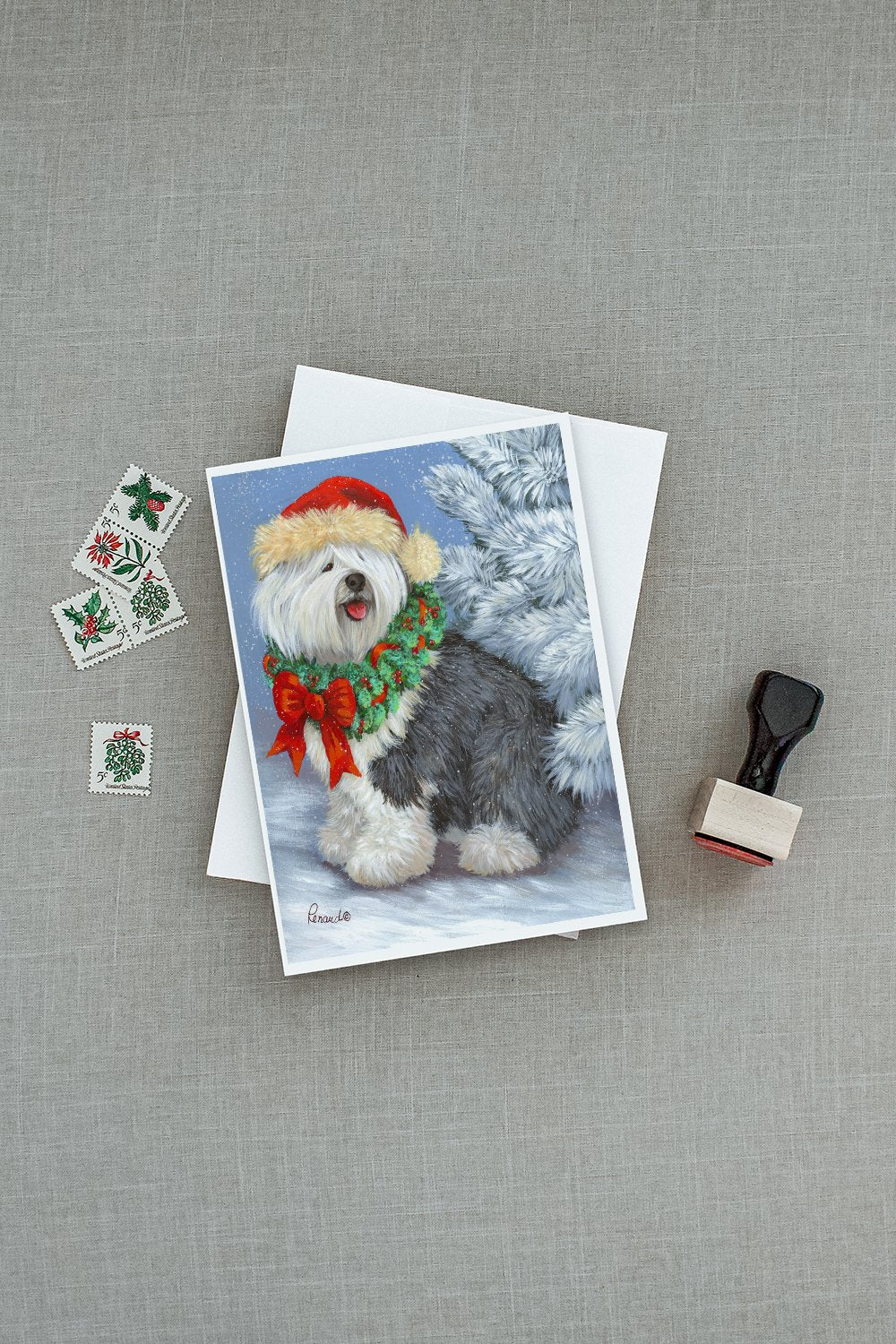 Old English Sheepdog Christmas Greeting Cards and Envelopes Pack of 8 - the-store.com
