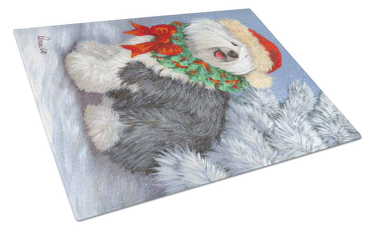 Old English Sheepdog Christmas Glass Cutting Board Large PPP3117LCB by Caroline&#39;s Treasures