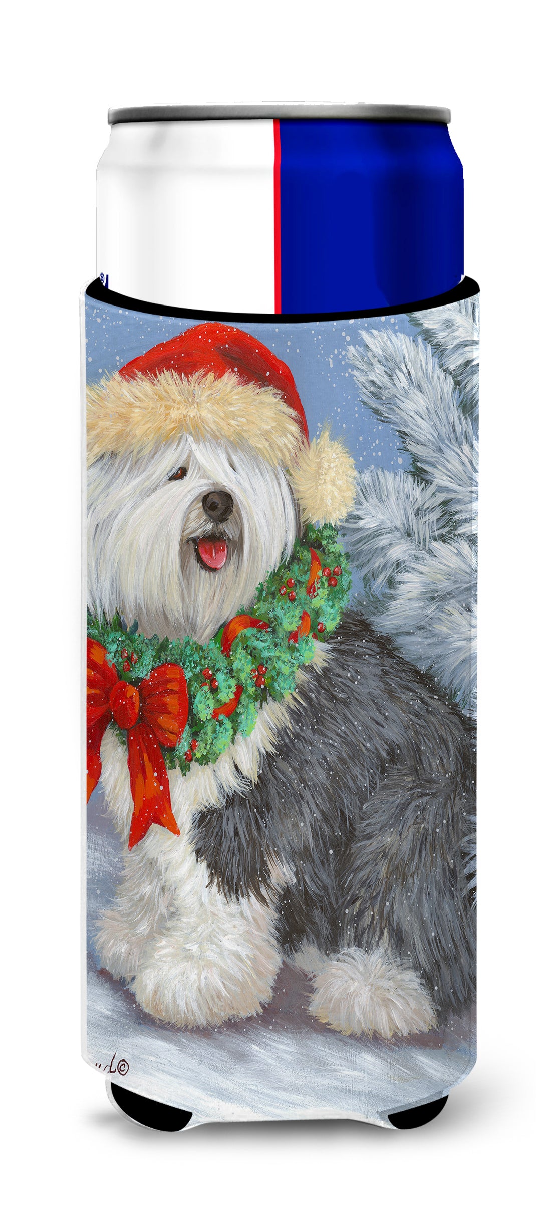 Old English Sheepdog Christmas Ultra Hugger for slim cans PPP3117MUK  the-store.com.