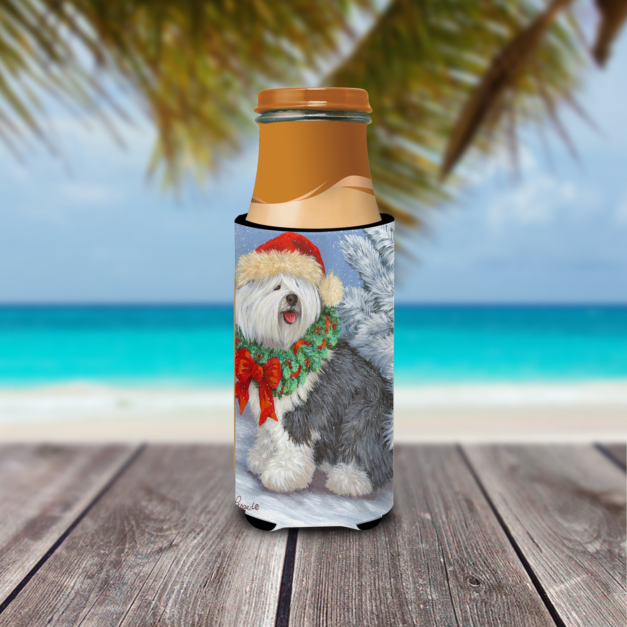 Old English Sheepdog Christmas Ultra Hugger for slim cans PPP3117MUK