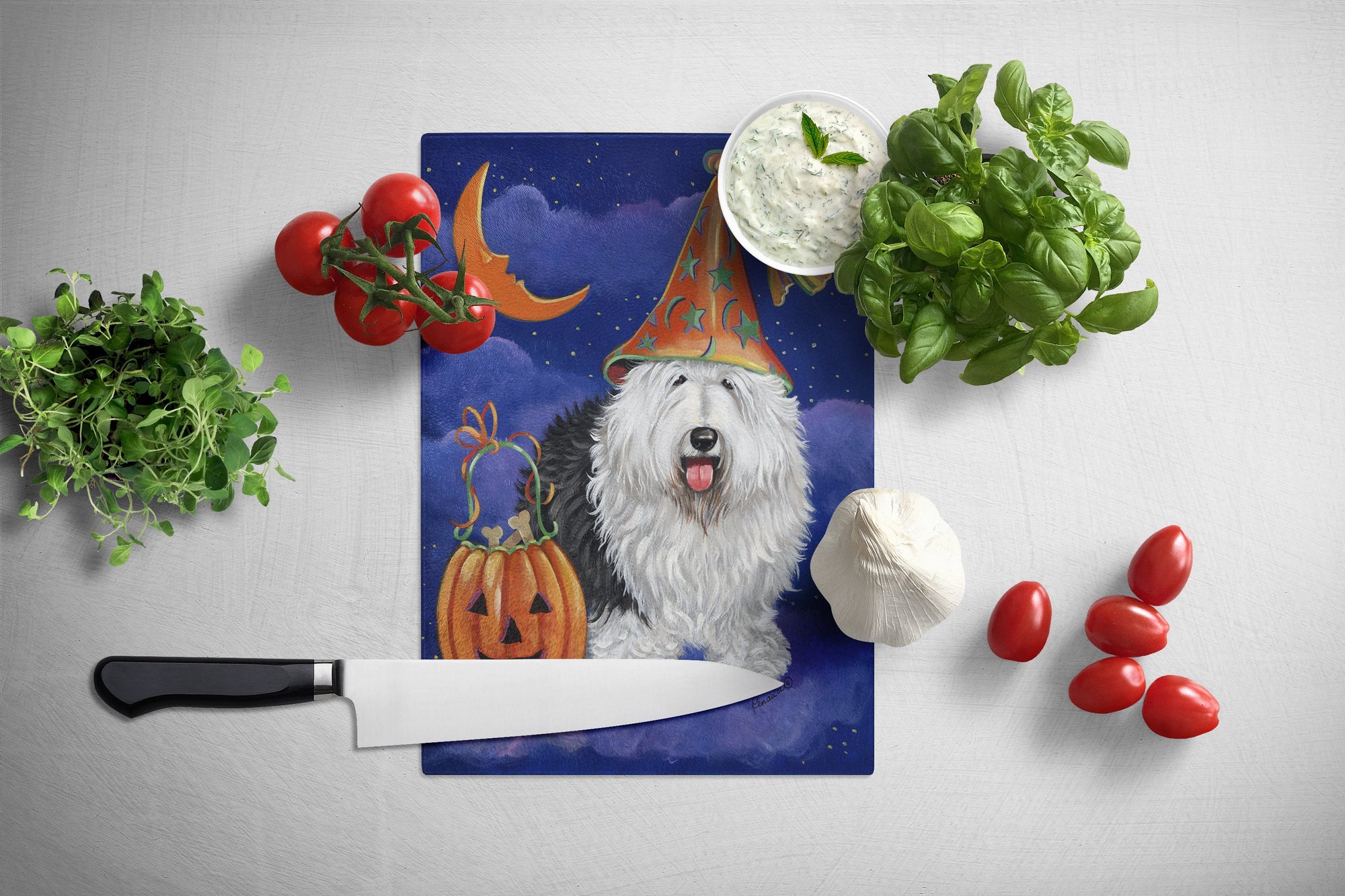 Old English Sheepdog Halloween Glass Cutting Board Large PPP3118LCB by Caroline's Treasures