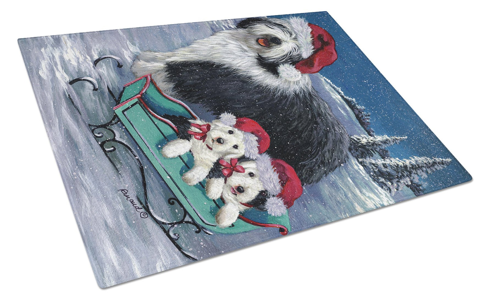 Old English Sheepdog Christmas Snow Glass Cutting Board Large PPP3120LCB by Caroline's Treasures