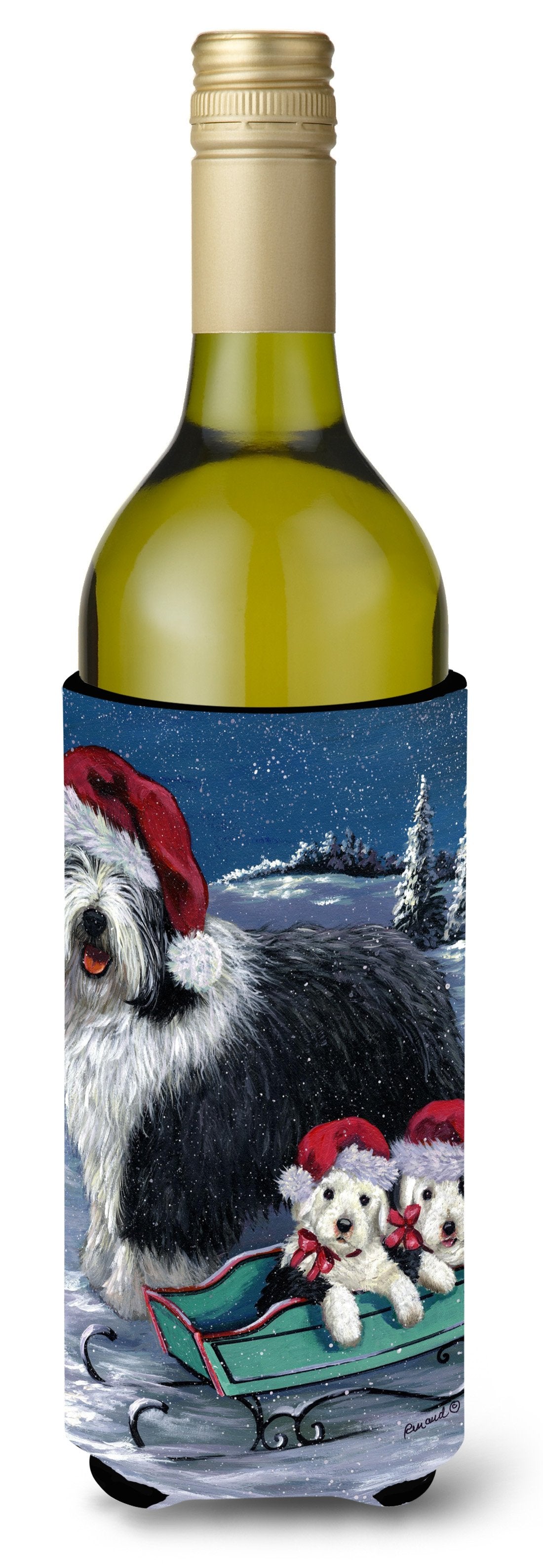 Old English Sheepdog Christmas Snow Wine Bottle Hugger PPP3120LITERK by Caroline&#39;s Treasures