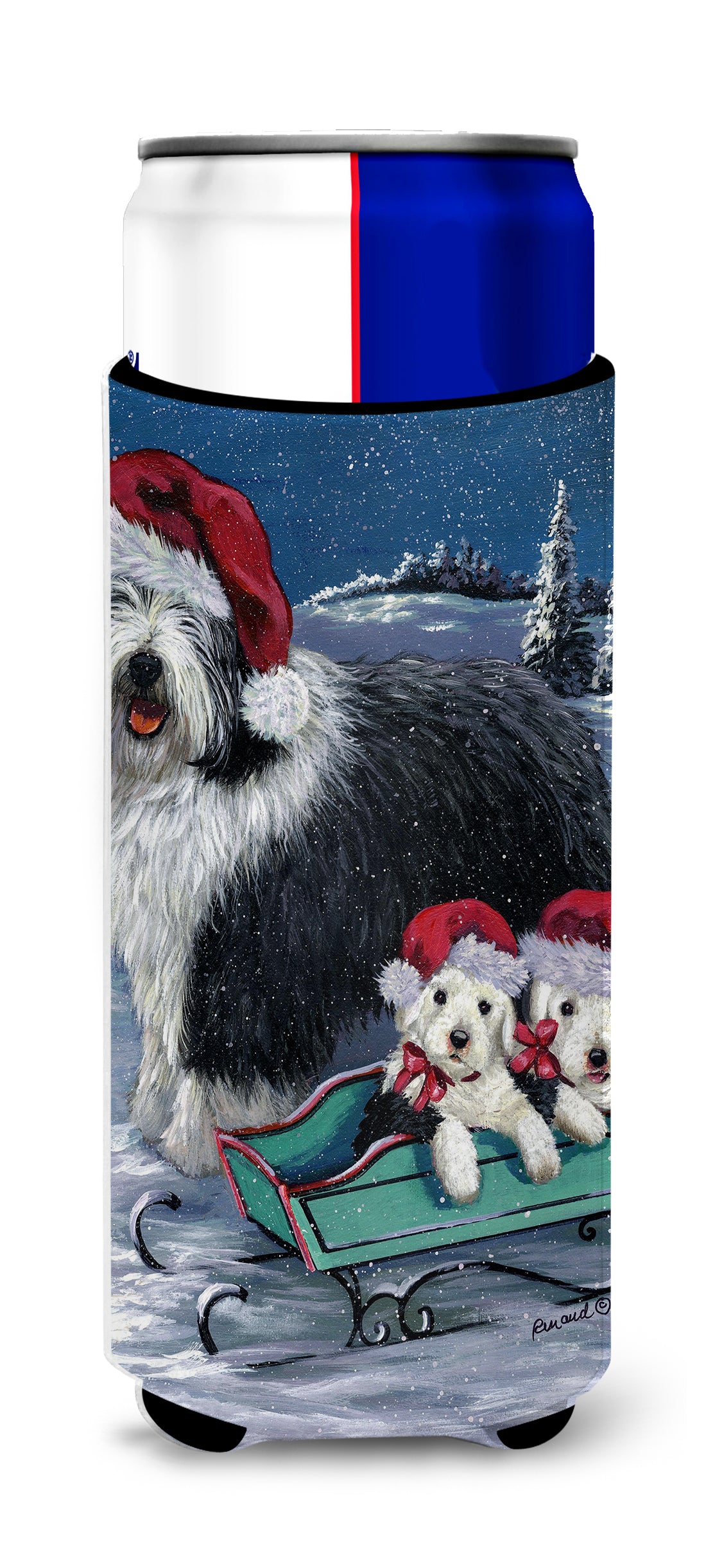 Old English Sheepdog Christmas Snow Ultra Hugger for slim cans PPP3120MUK  the-store.com.