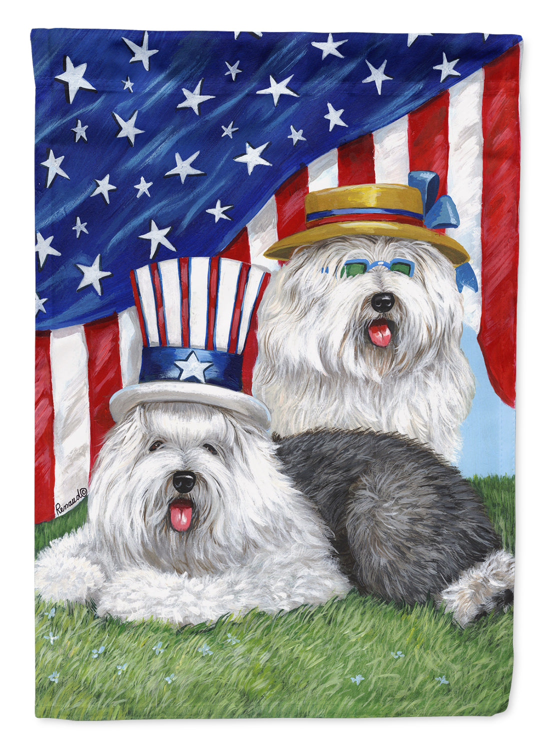 Old English Sheepdog USA Flag Canvas House Size PPP3121CHF  the-store.com.
