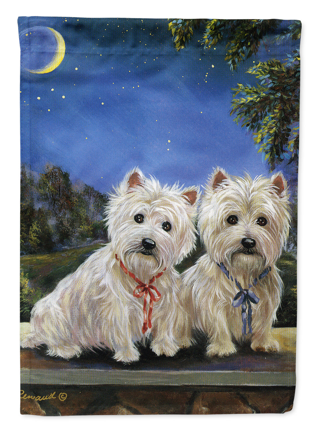 Westie Moonlight Stroll Flag Canvas House Size PPP3122CHF  the-store.com.