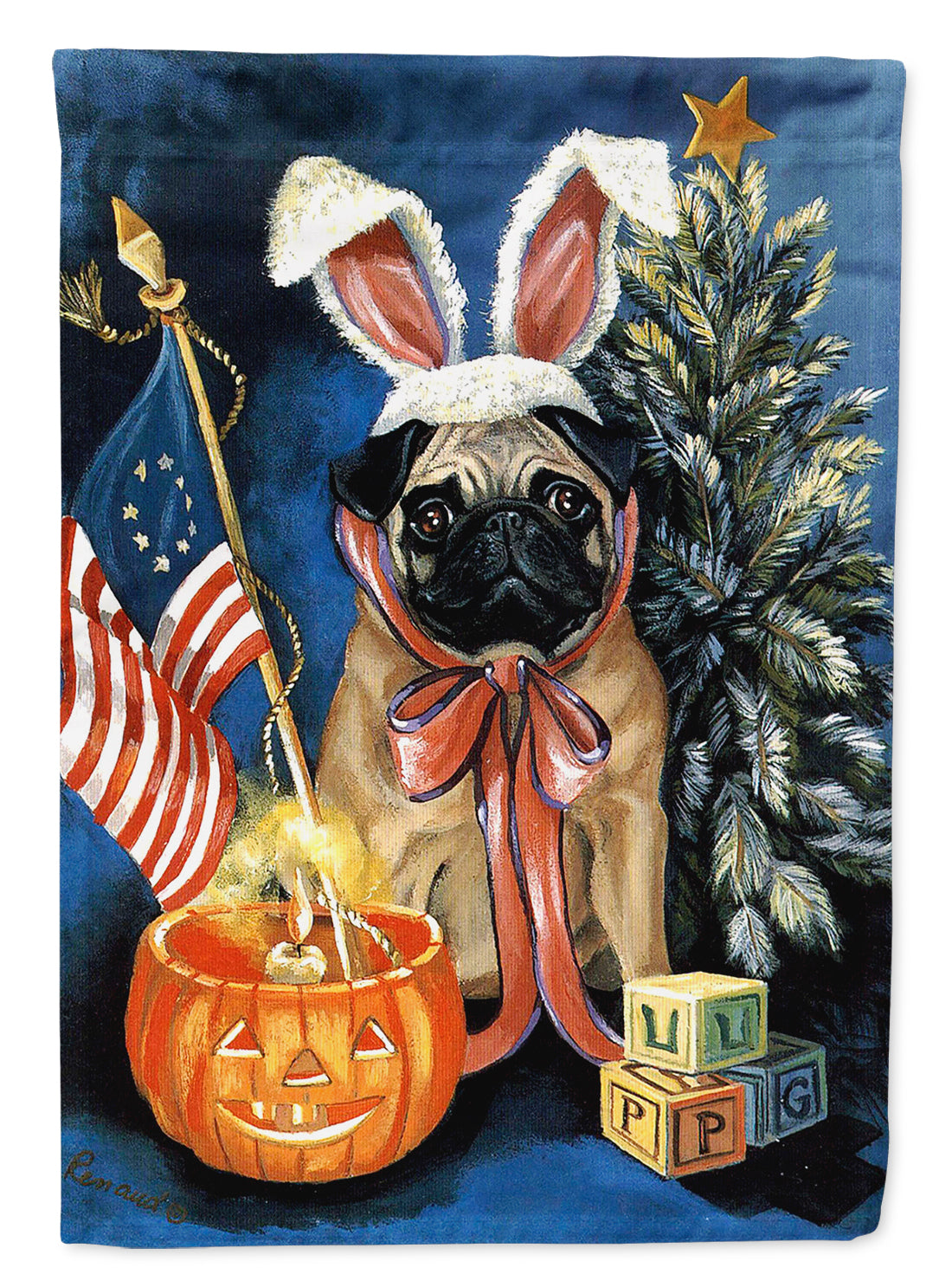Pug for All Seasons Flag Canvas House Size PPP3125CHF  the-store.com.