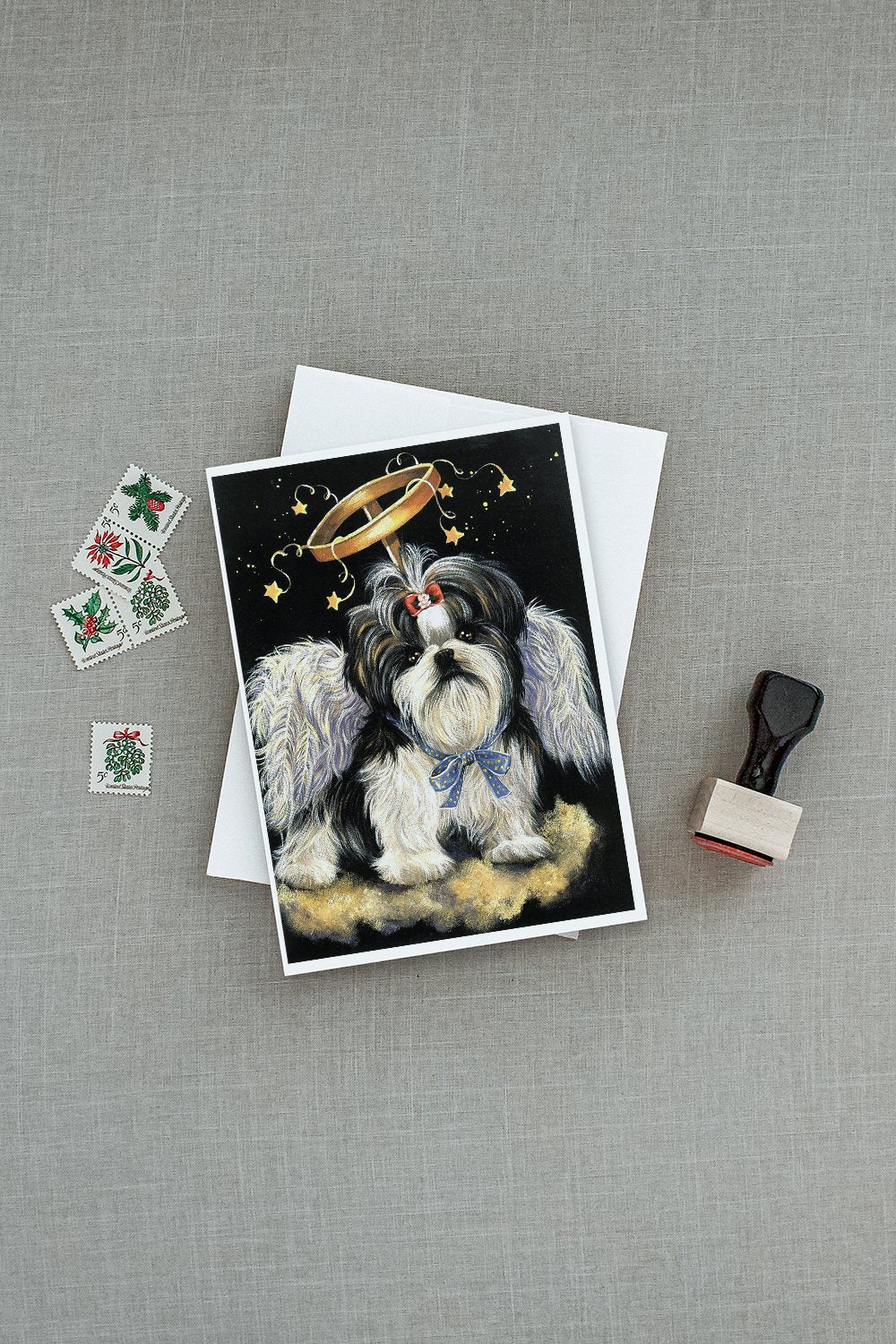 Shih Tzu Christmas Angel Greeting Cards and Envelopes Pack of 8 - the-store.com