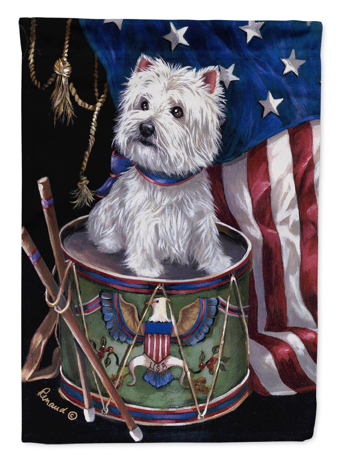 Westie Little Drummer Boy USA Flag Canvas House Size PPP3129CHF