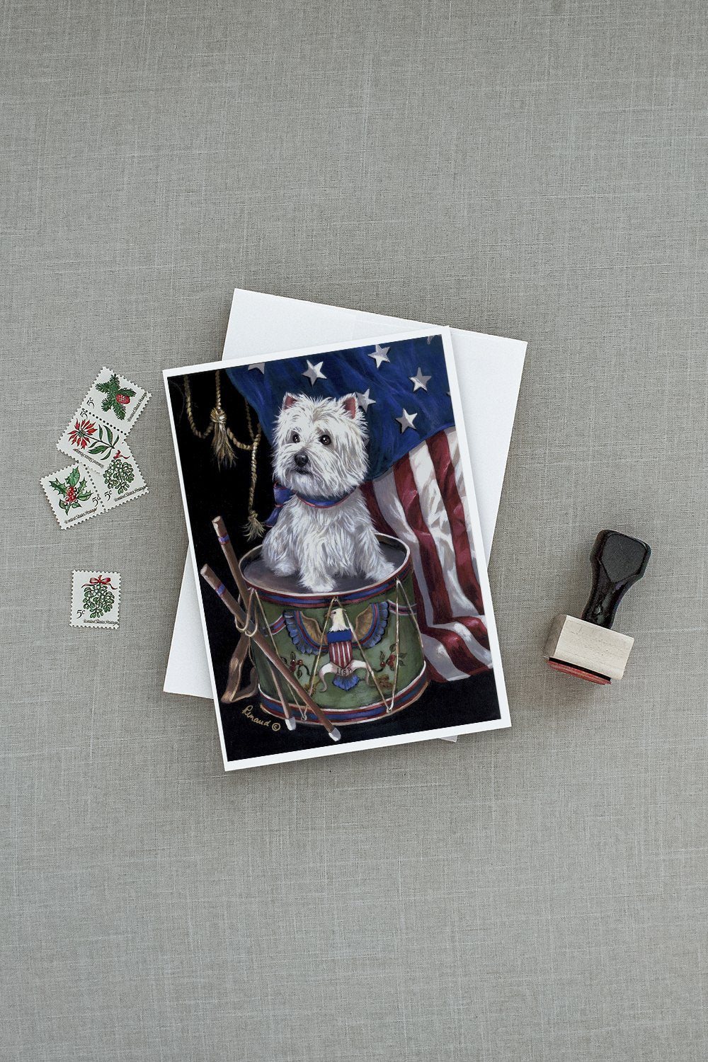 Westie Little Drummer Boy USA Greeting Cards and Envelopes Pack of 8 - the-store.com