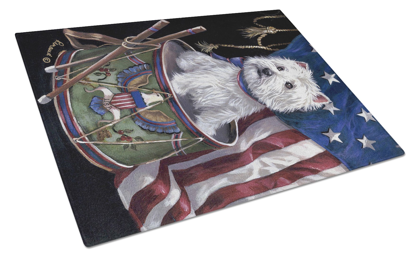 Westie Little Drummer Boy USA Glass Cutting Board Large PPP3129LCB by Caroline's Treasures