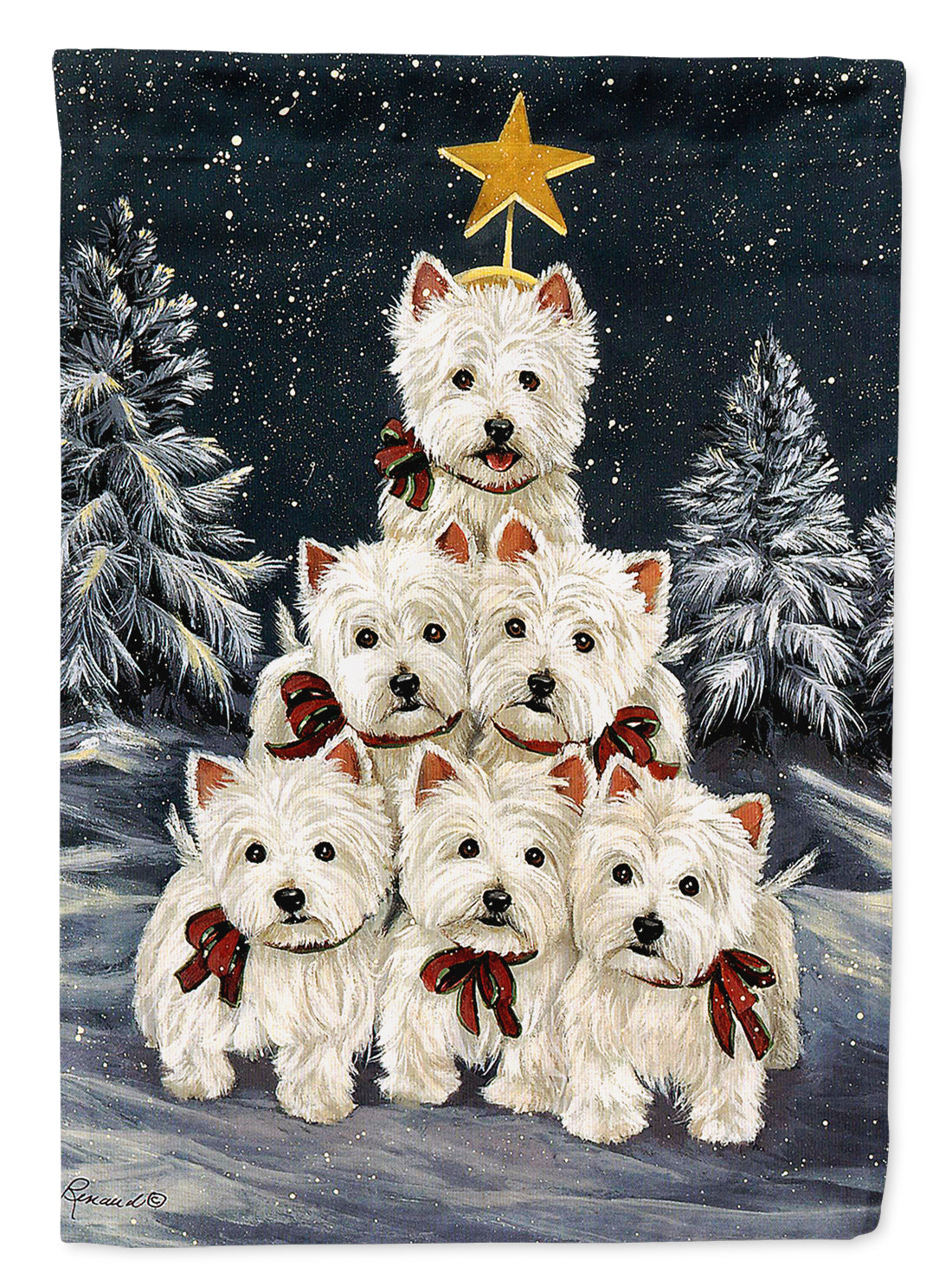 Westie Christmas Family Tree Flag Canvas House Size PPP3130CHF  the-store.com.