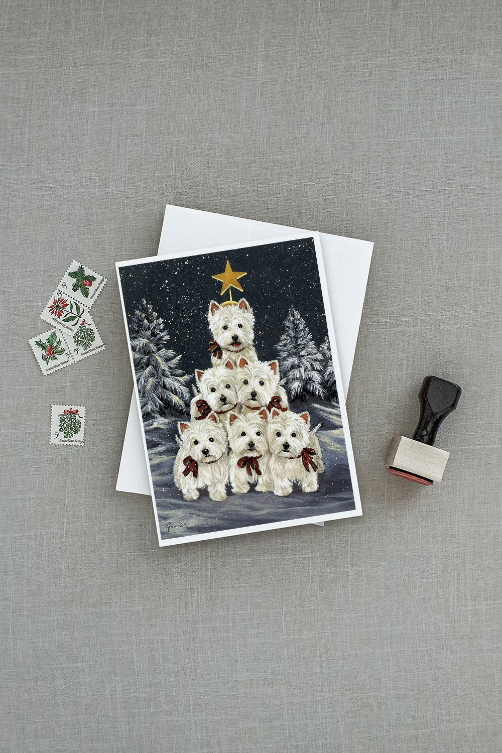 Westie Christmas Family Tree Greeting Cards and Envelopes Pack of 8 - the-store.com