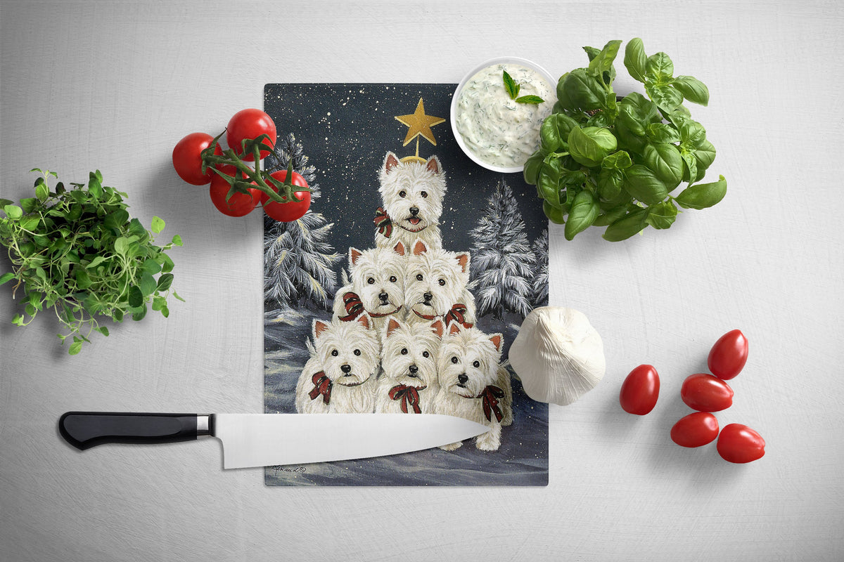 Caroline's Treasures Westie Christmas Family Tree Glass Cutting Boards – Durable, Decorative Kitchen Art Large PPP3130LCB
