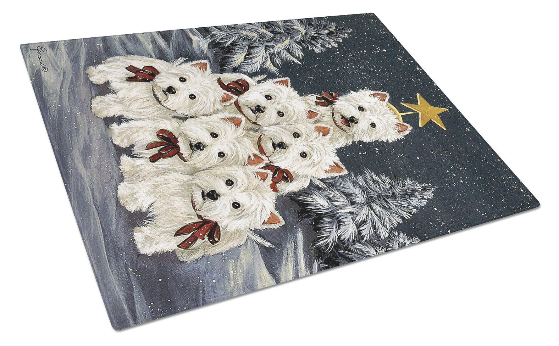 Westie Christmas Family Tree Glass Cutting Board Large PPP3130LCB by Caroline's Treasures