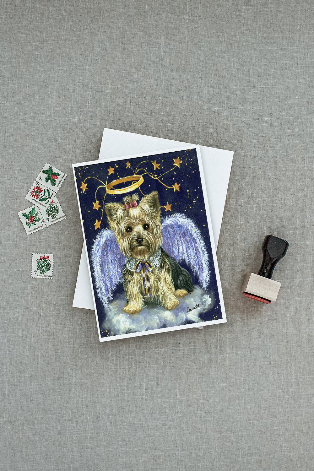 Yorkie Christmas Family Tree Greeting Cards and Envelopes Pack of 8 - the-store.com