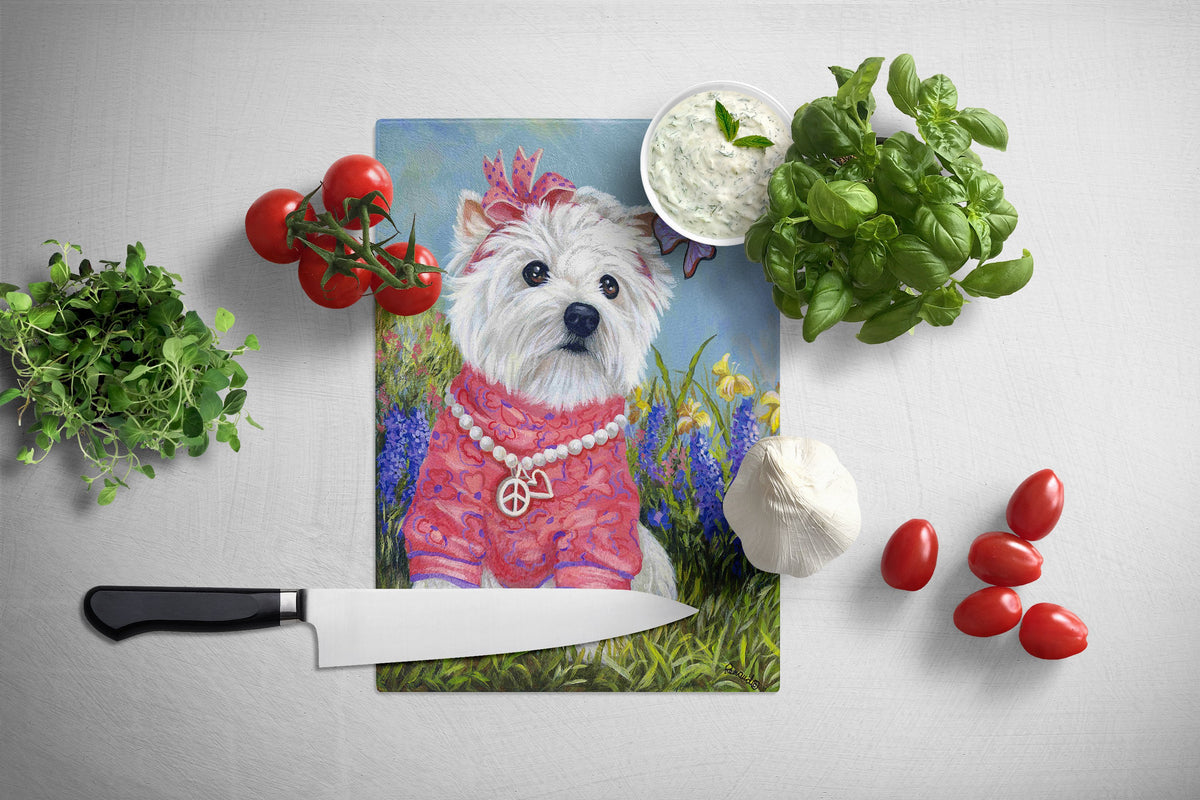 Caroline's Treasures Westie Springtime Glass Cutting Boards – Durable, Decorative Kitchen Art Large PPP3132LCB