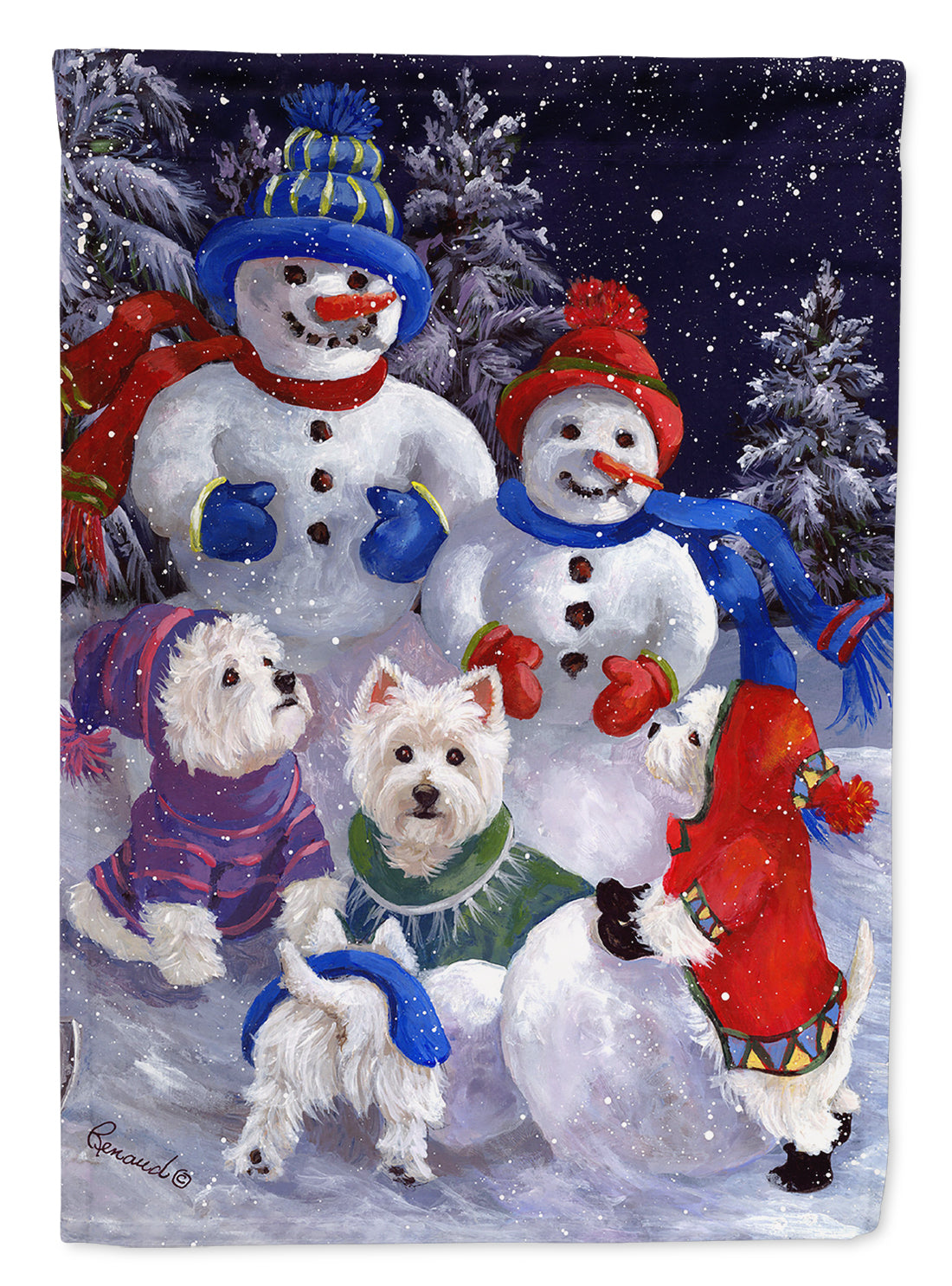 Westie Snowpeople Flag Canvas House Size PPP3135CHF  the-store.com.