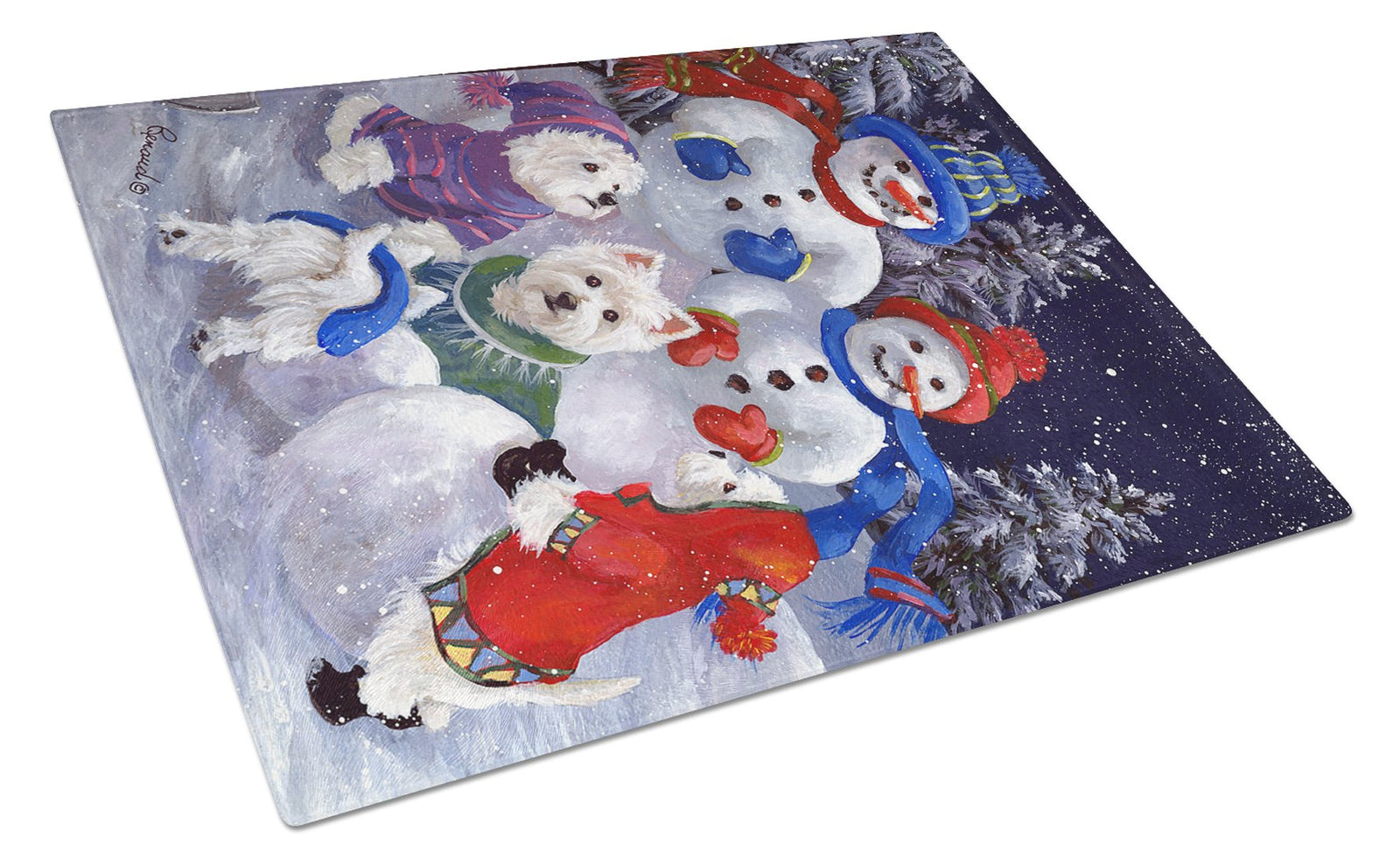 Westie Snowpeople Glass Cutting Board Large PPP3135LCB by Caroline's Treasures