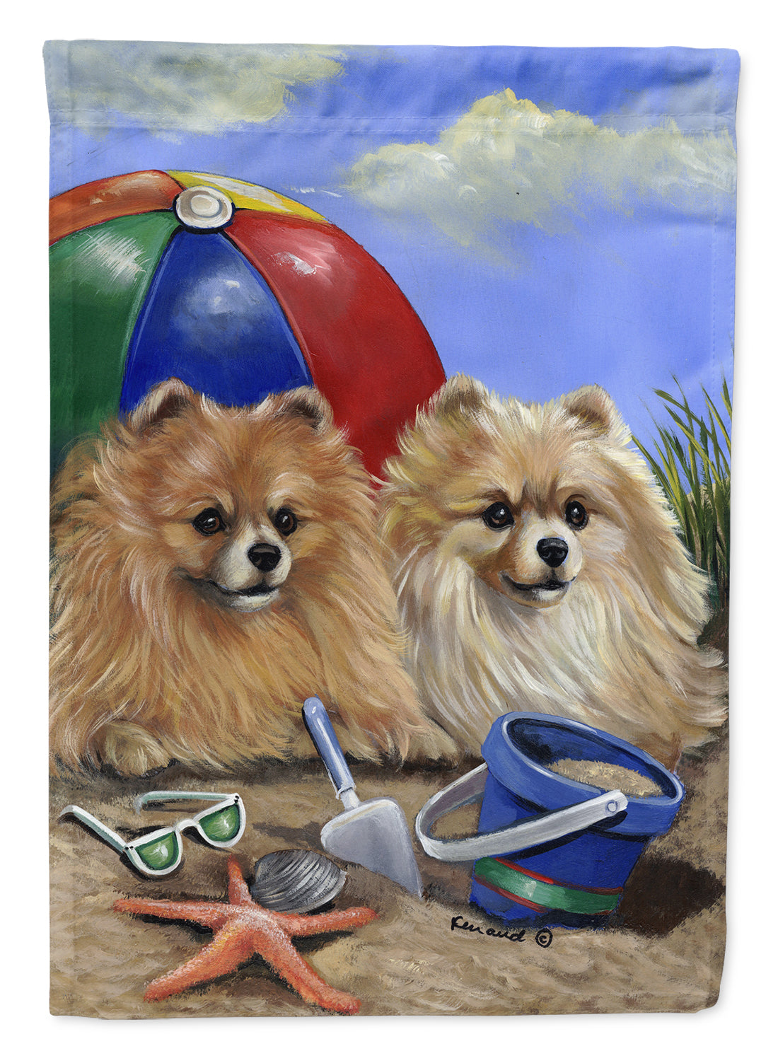 Pomeranian Beach Flag Canvas House Size PPP3145CHF  the-store.com.