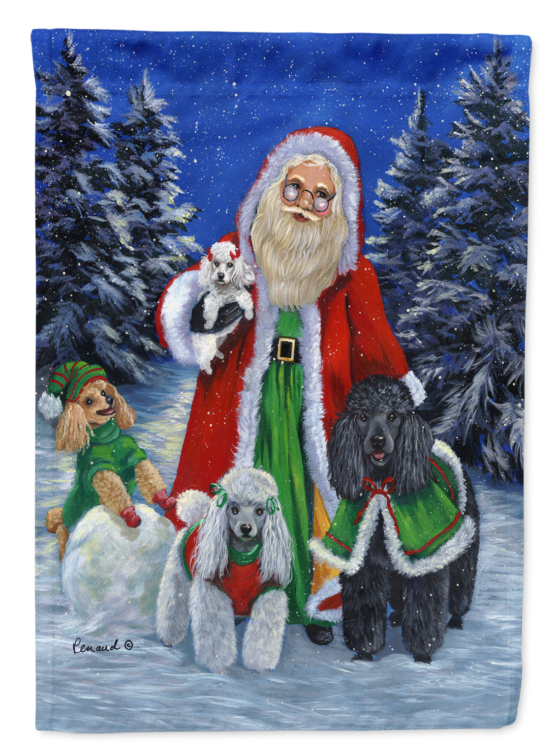 Poodle Christmas Santa Flag Canvas House Size PPP3150CHF