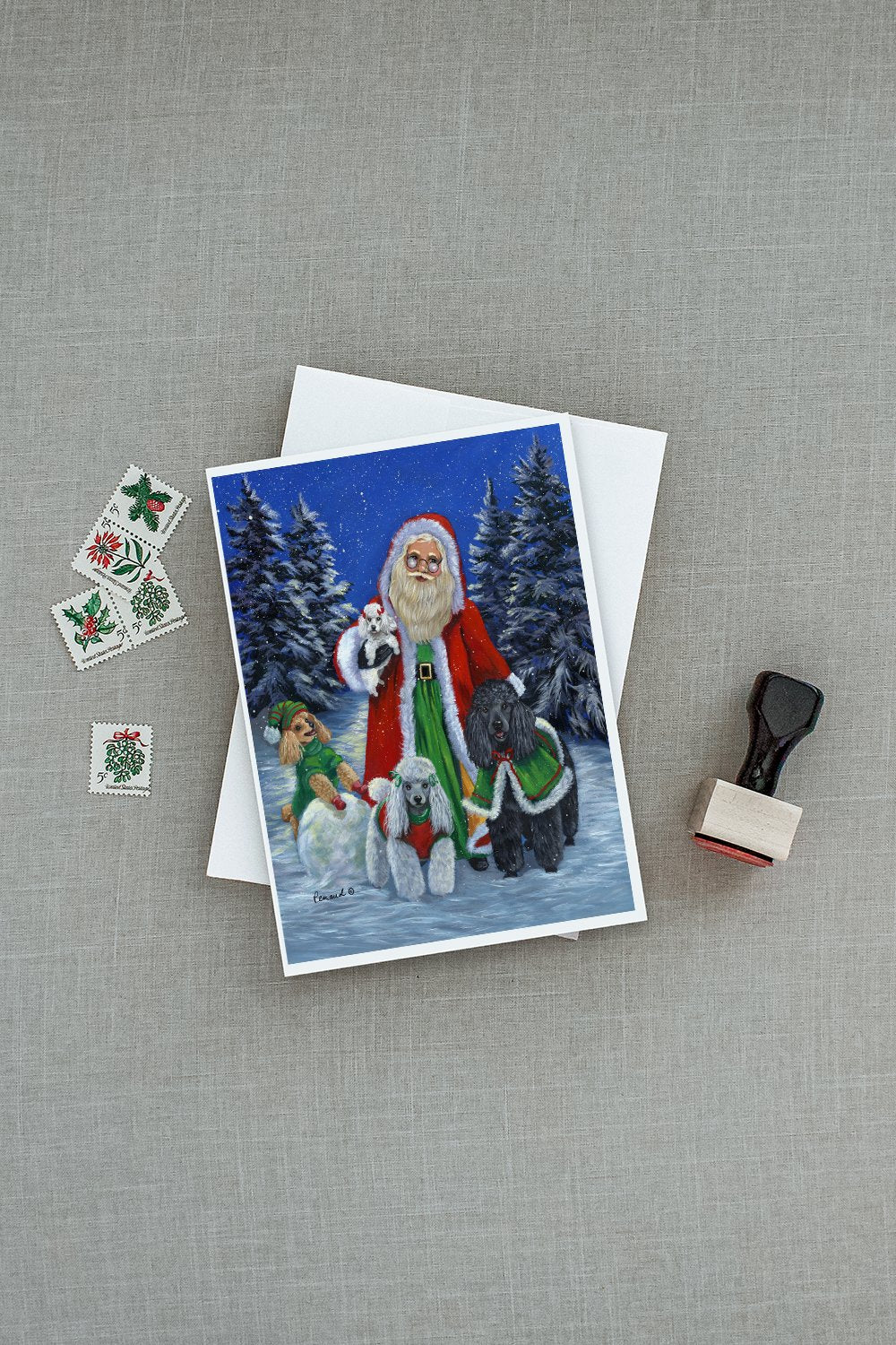 Poodle Christmas Santa Greeting Cards and Envelopes Pack of 8 - the-store.com
