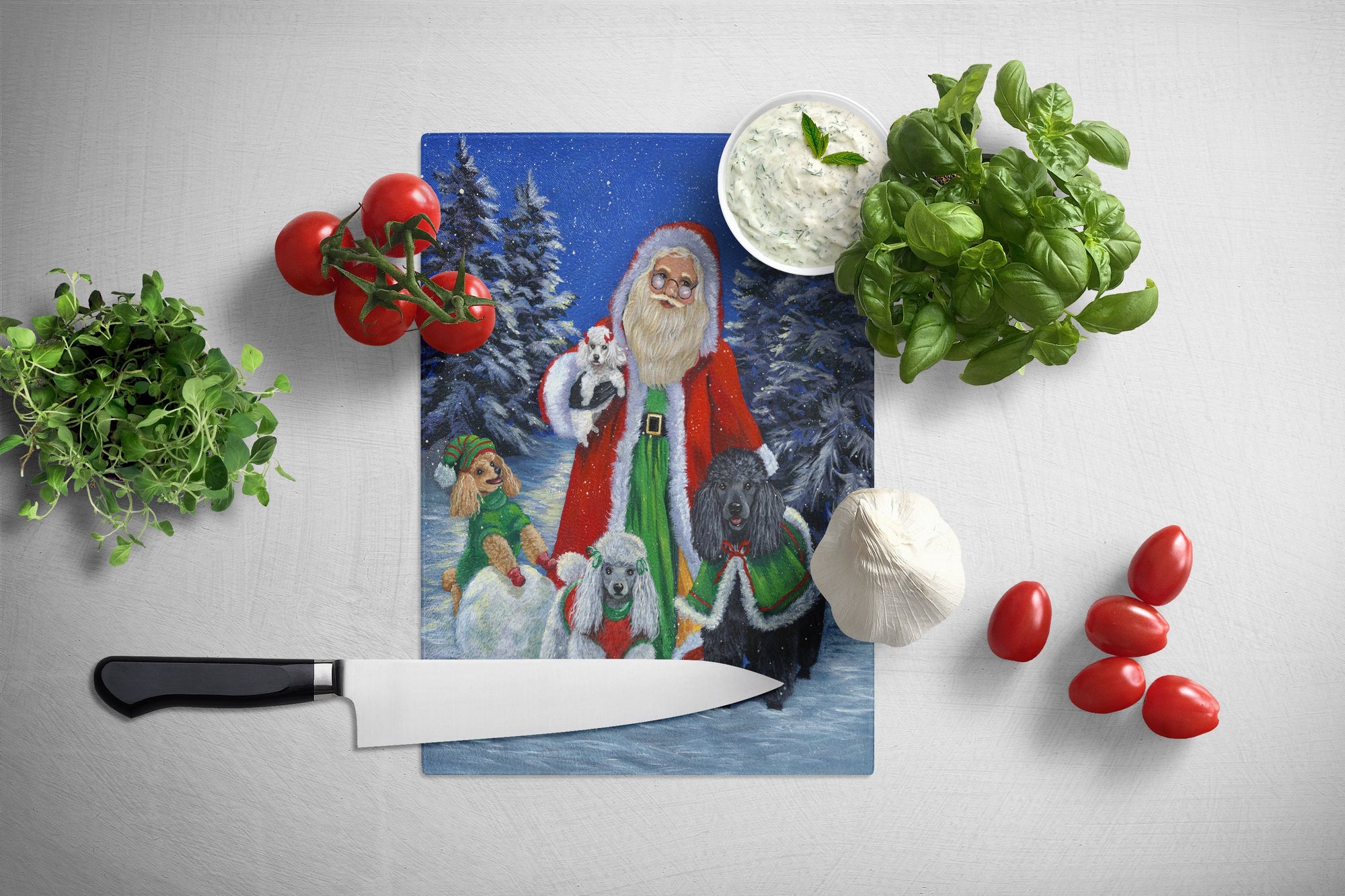 Poodle Christmas Santa Glass Cutting Board Large PPP3150LCB by Caroline's Treasures