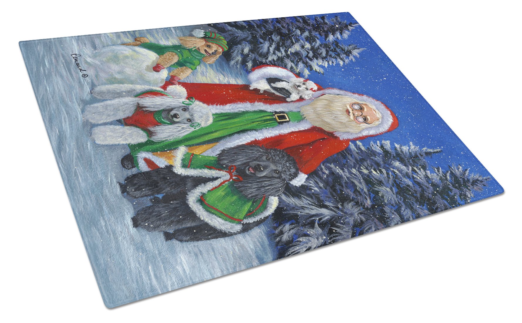Poodle Christmas Santa Glass Cutting Board Large PPP3150LCB by Caroline's Treasures
