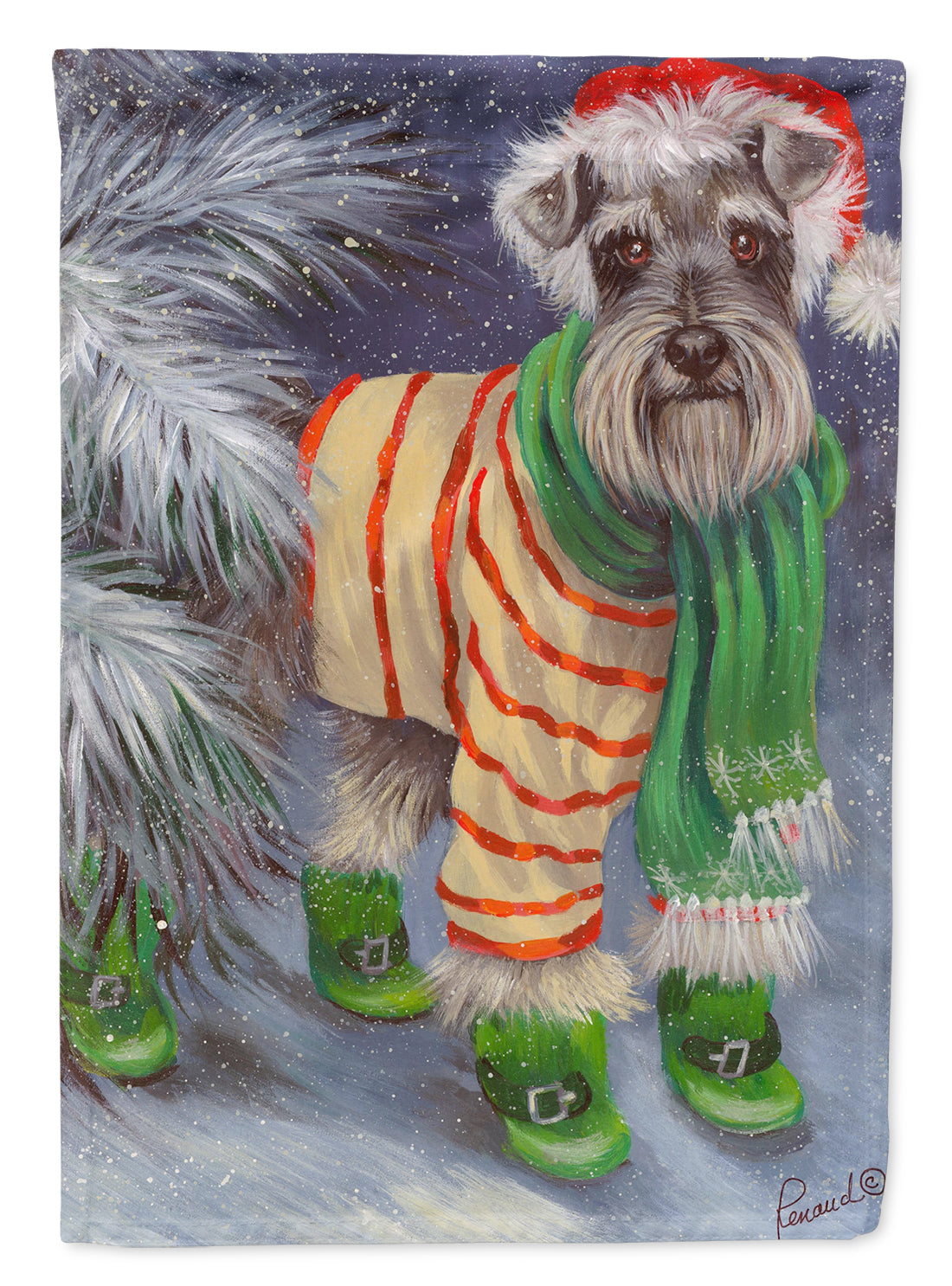 Schnauzer Christmas Green Boots Flag Canvas House Size PPP3160CHF