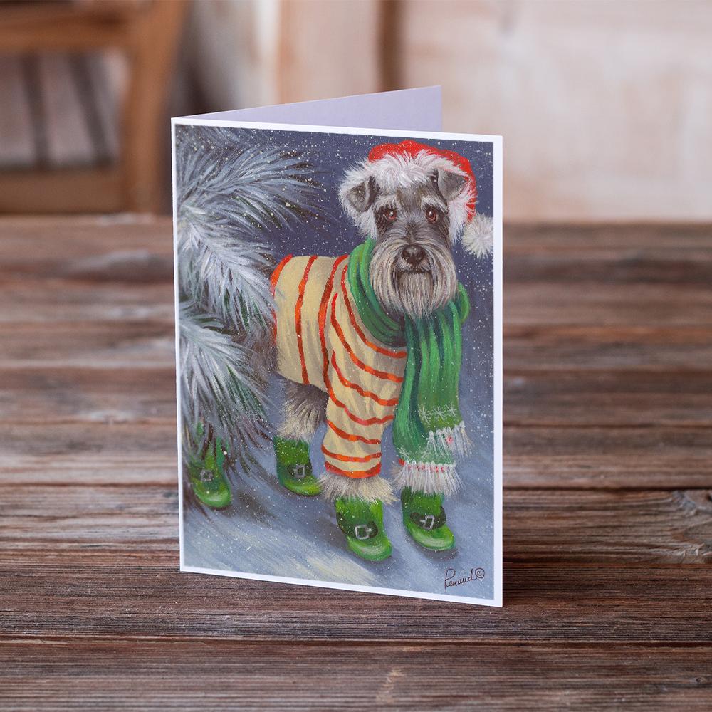 Schnauzer Christmas Green Boots Greeting Cards and Envelopes Pack of 8 - the-store.com