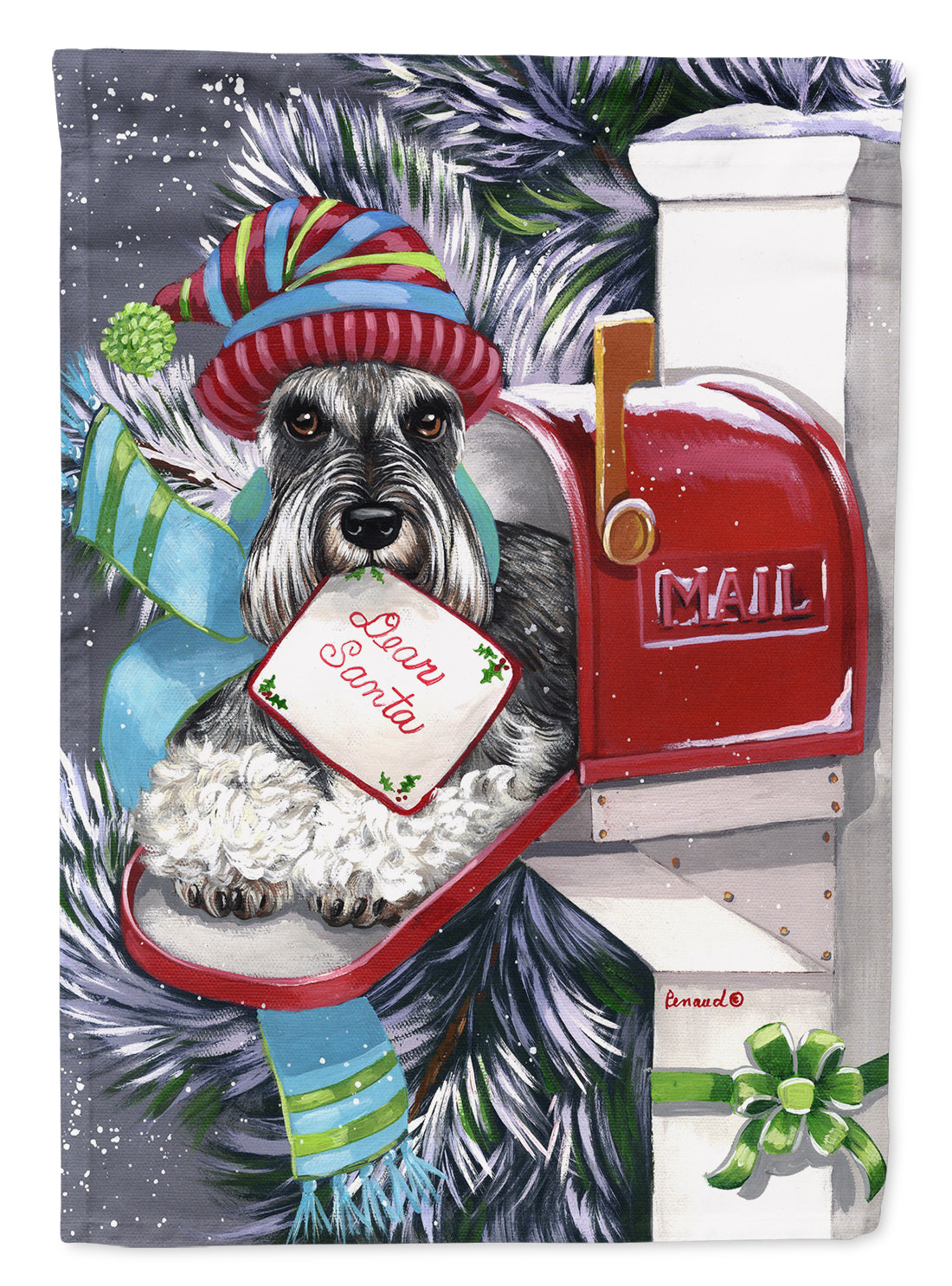 Schnauzer Christmas Letter to Santa Flag Canvas House Size PPP3162CHF