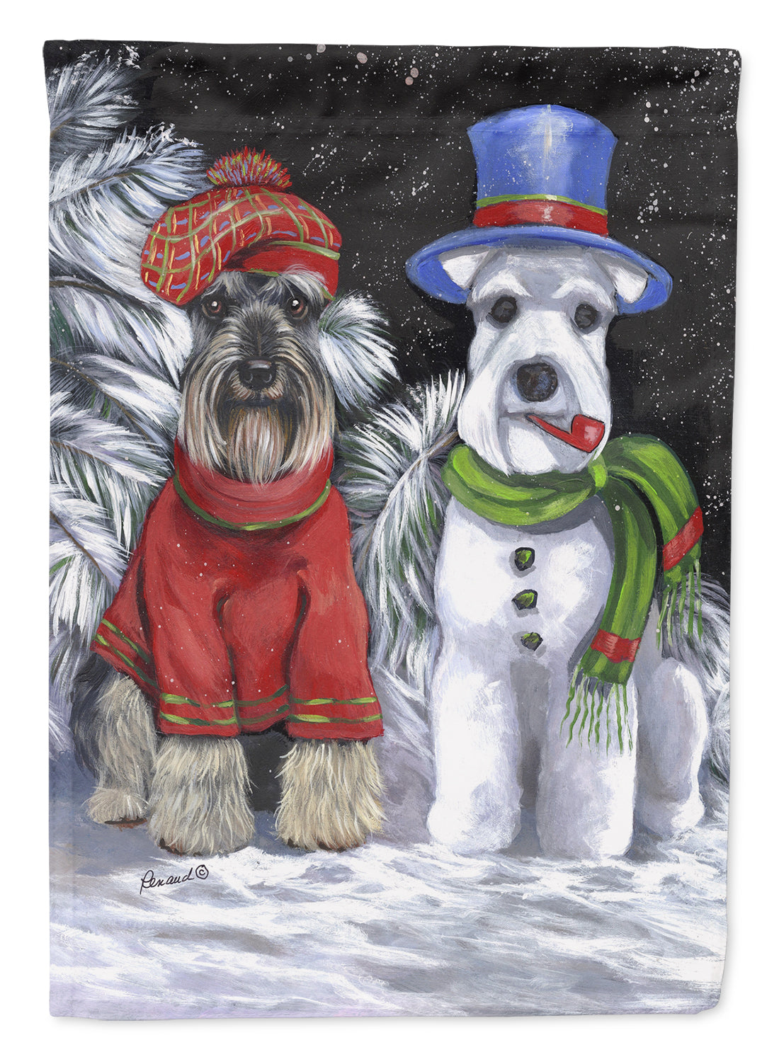 Schnauzer Christmas Snow Dog Flag Canvas House Size PPP3165CHF  the-store.com.