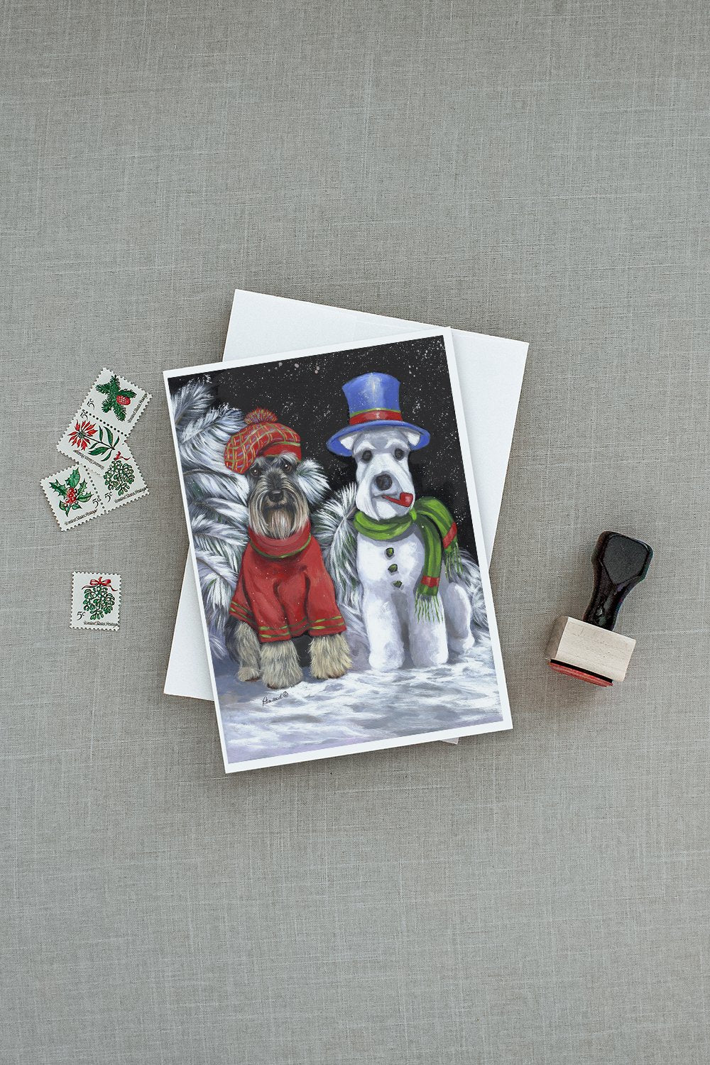 Schnauzer Christmas Snow Dog Greeting Cards and Envelopes Pack of 8 - the-store.com