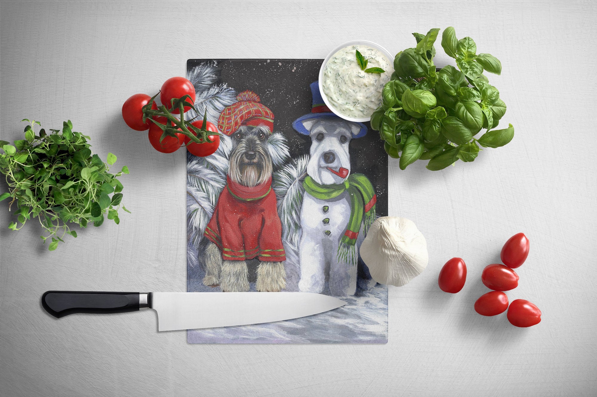 Schnauzer Christmas Snow Dog Glass Cutting Board Large PPP3165LCB by Caroline's Treasures